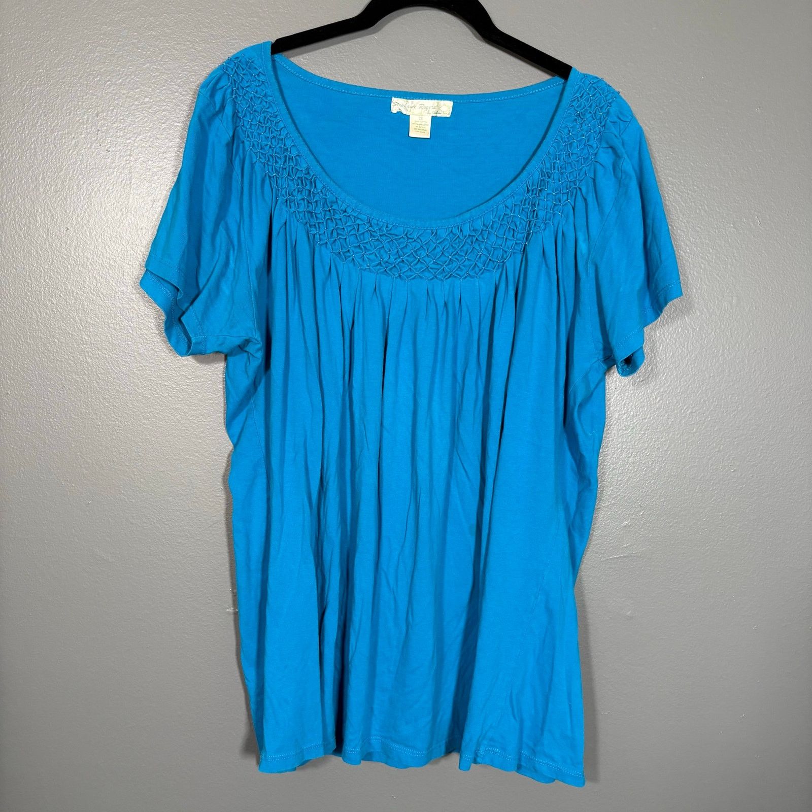 Other Stephanie Rogers Blue Y2K Boho Smocked Beaded Neck Top Size XXL / US 16-18 / IT 52-54 - 1 Thumbnail