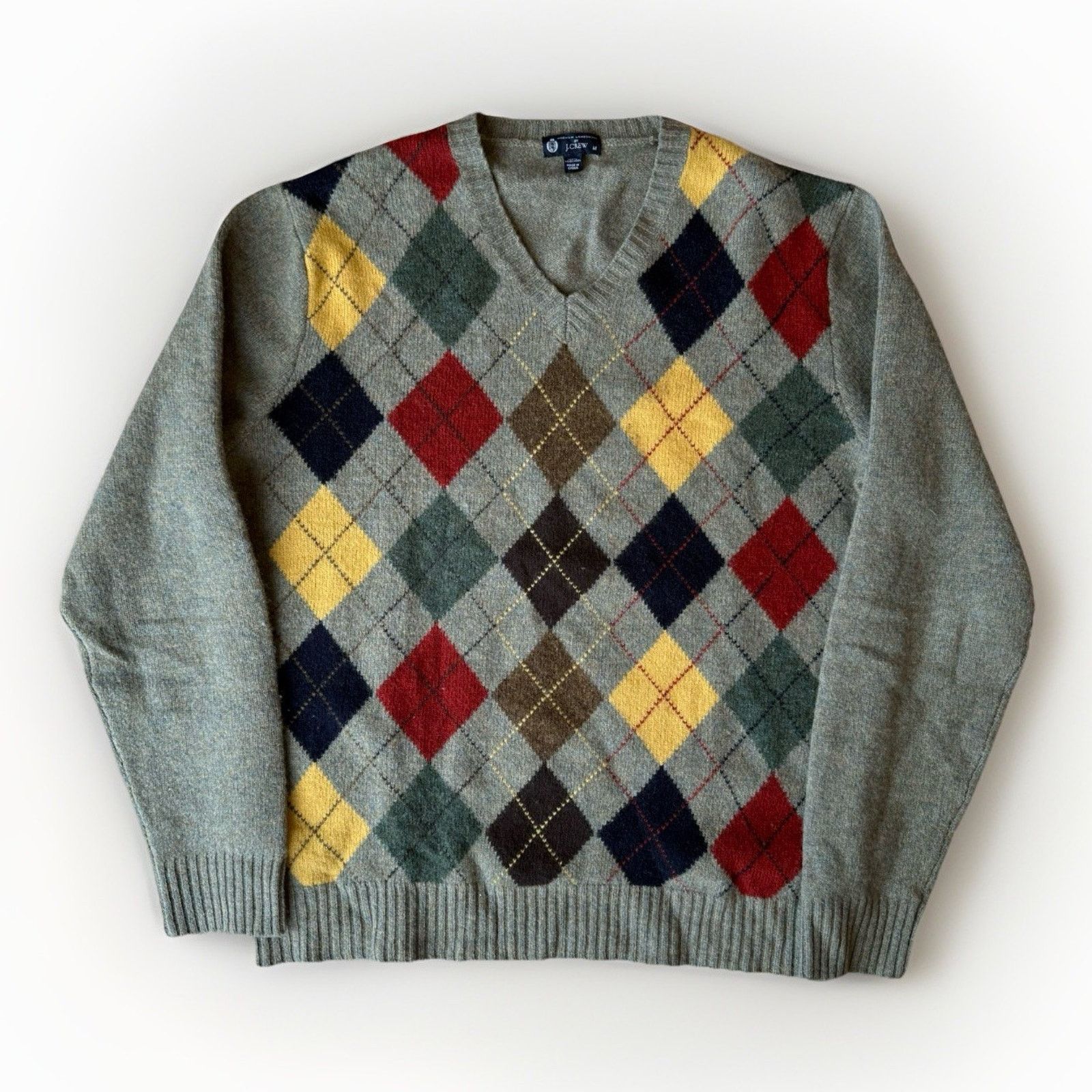 J.Crew J Crew Argyle Wool Sweater M Multicolor Lambswool V Neck Size US M / EU 48-50 / 2 - 1 Thumbnail