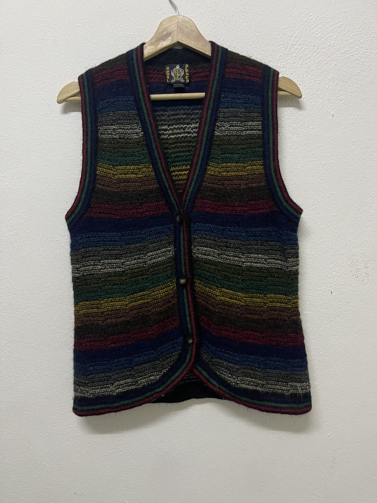 Vintage 1990s ROYAL ALPACA MULTICOLOUR KNIT BUTTON VEST RARE Size US S / EU 44-46 / 1 - 3 Thumbnail