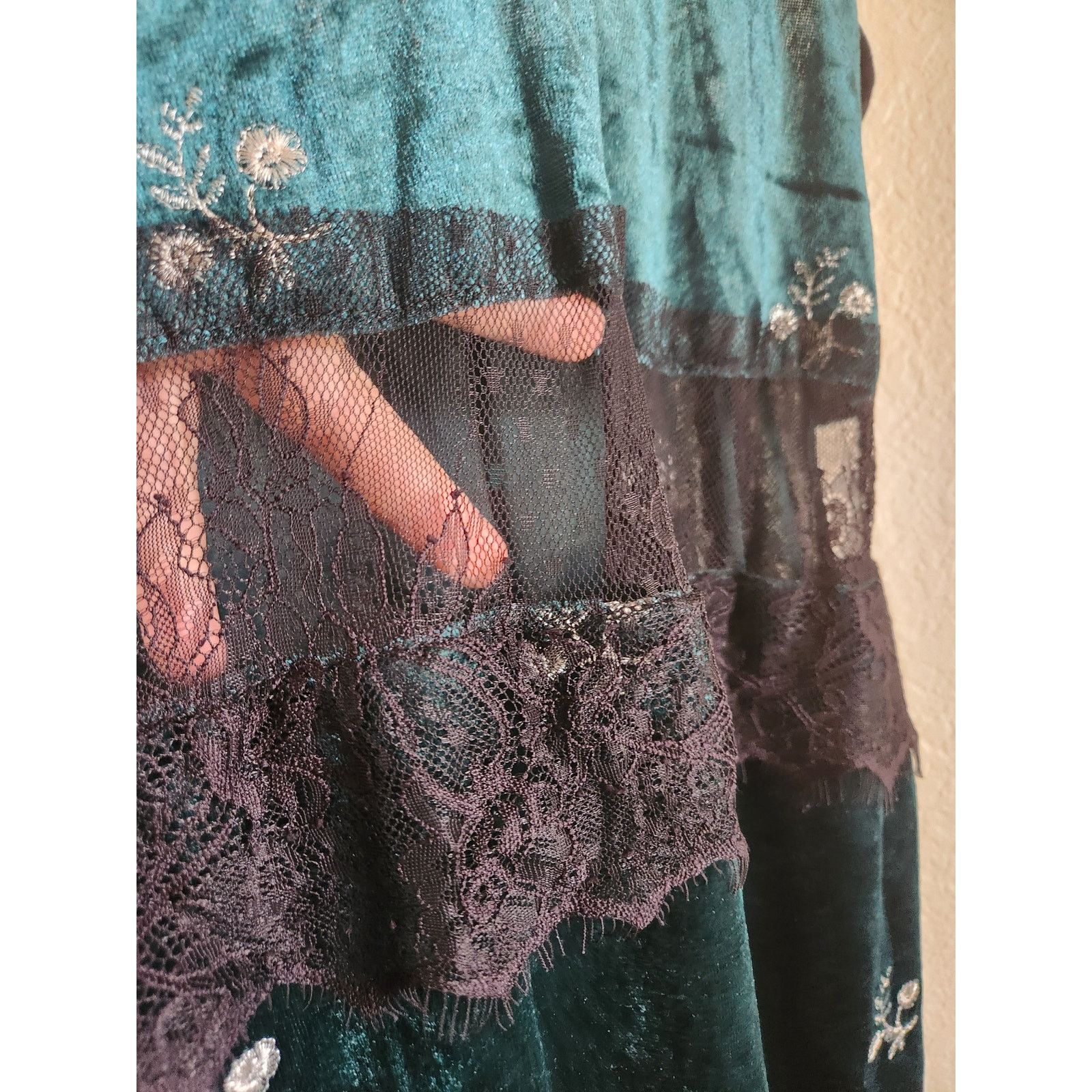 Zara Zara Y2k Suede Flower Embroidered Lace Forest Green Dress Size S / US 4 / IT 40 - 4 Thumbnail