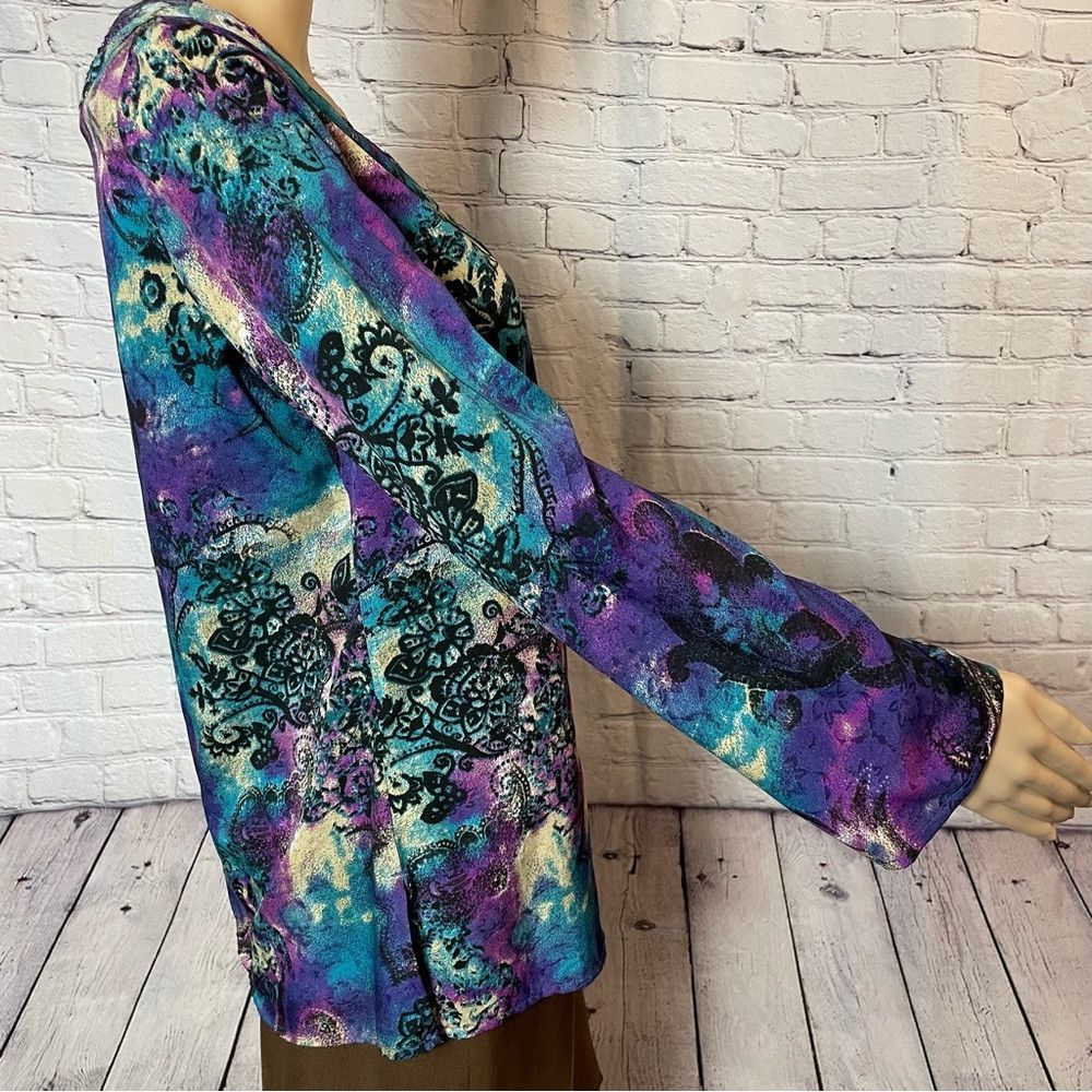 Chicos New Chico's Purple Blue Paisley Sequins Long Sleeve Tunic S Size S / US 4 / IT 40 - 5 Thumbnail