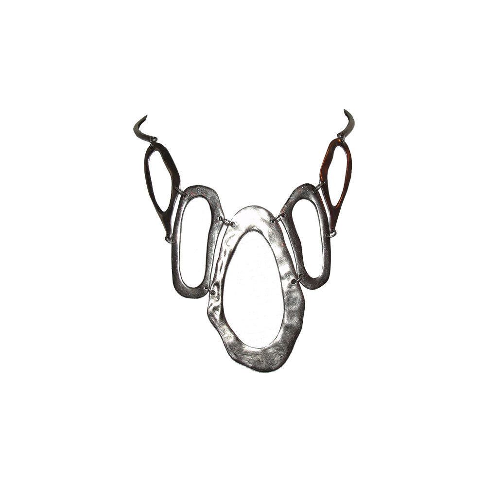 Designer Abstract Silver Plated Oval Cut Out Necklace Size ONE SIZE - 1 Thumbnail