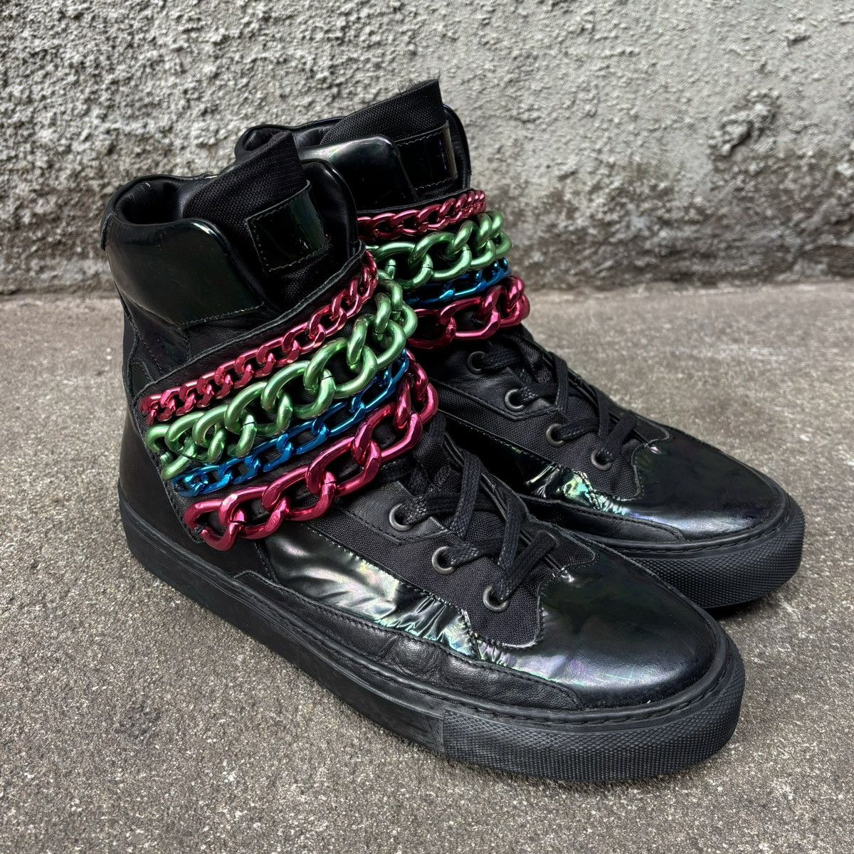 Raf Simons Raf Simons Black Holographic Tricolor Chained Velcro Sneaker Size US 7 / EU 40 - 1 Thumbnail