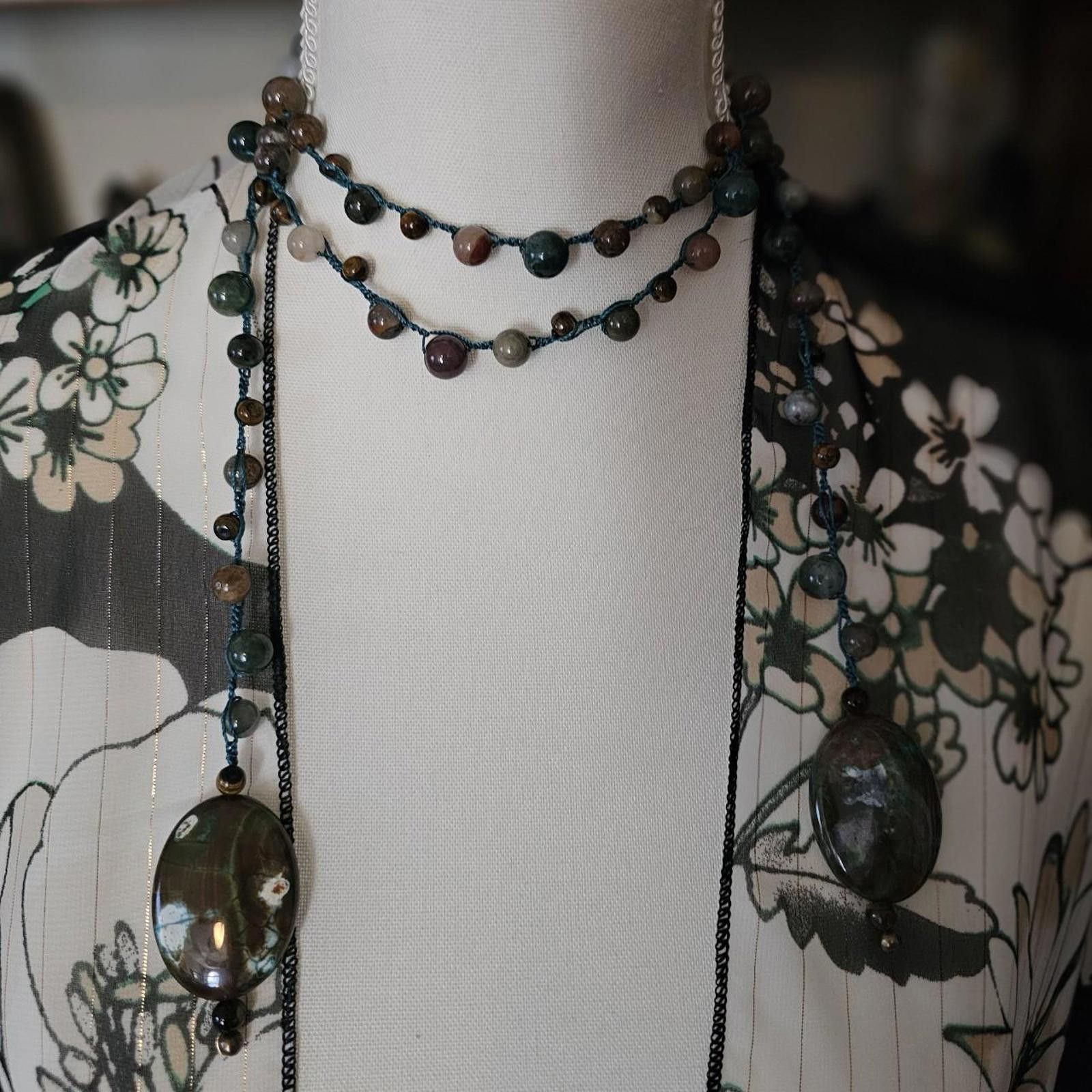 Designer OCEAN JASPER TIGERS EYE HANDMADE GEMSTONE NECKLACE Size ONE SIZE - 3 Thumbnail