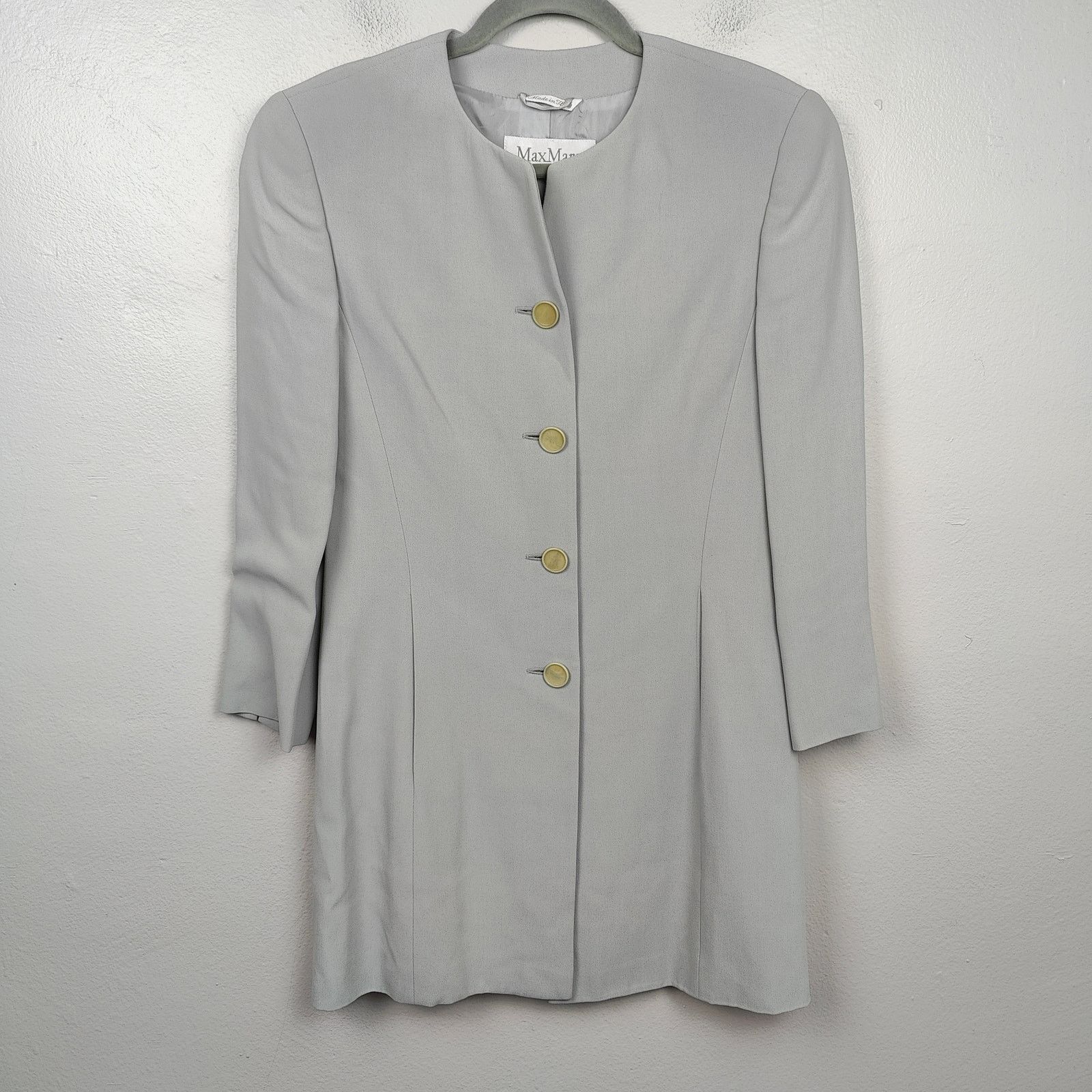 Max Mara MaxMara Long Jacket Womens 6 Dove Gray Button Up Viscose Size M / US 6-8 / IT 42-44 - 1 Thumbnail
