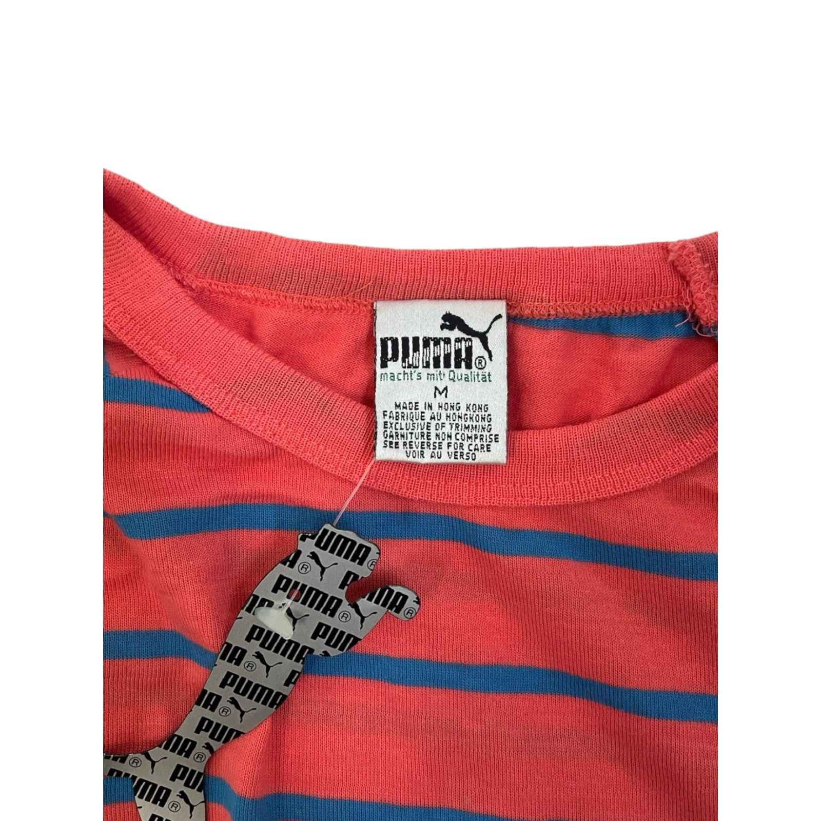 Puma VINTAGE Puma Long Sleeve T-Shirt Womens M Deadstock NWT 80s NOS Coral Pink with Light Blue Stripes Genders Womens Size M / US 6-8 / IT 42-44 - 3 Thumbnail