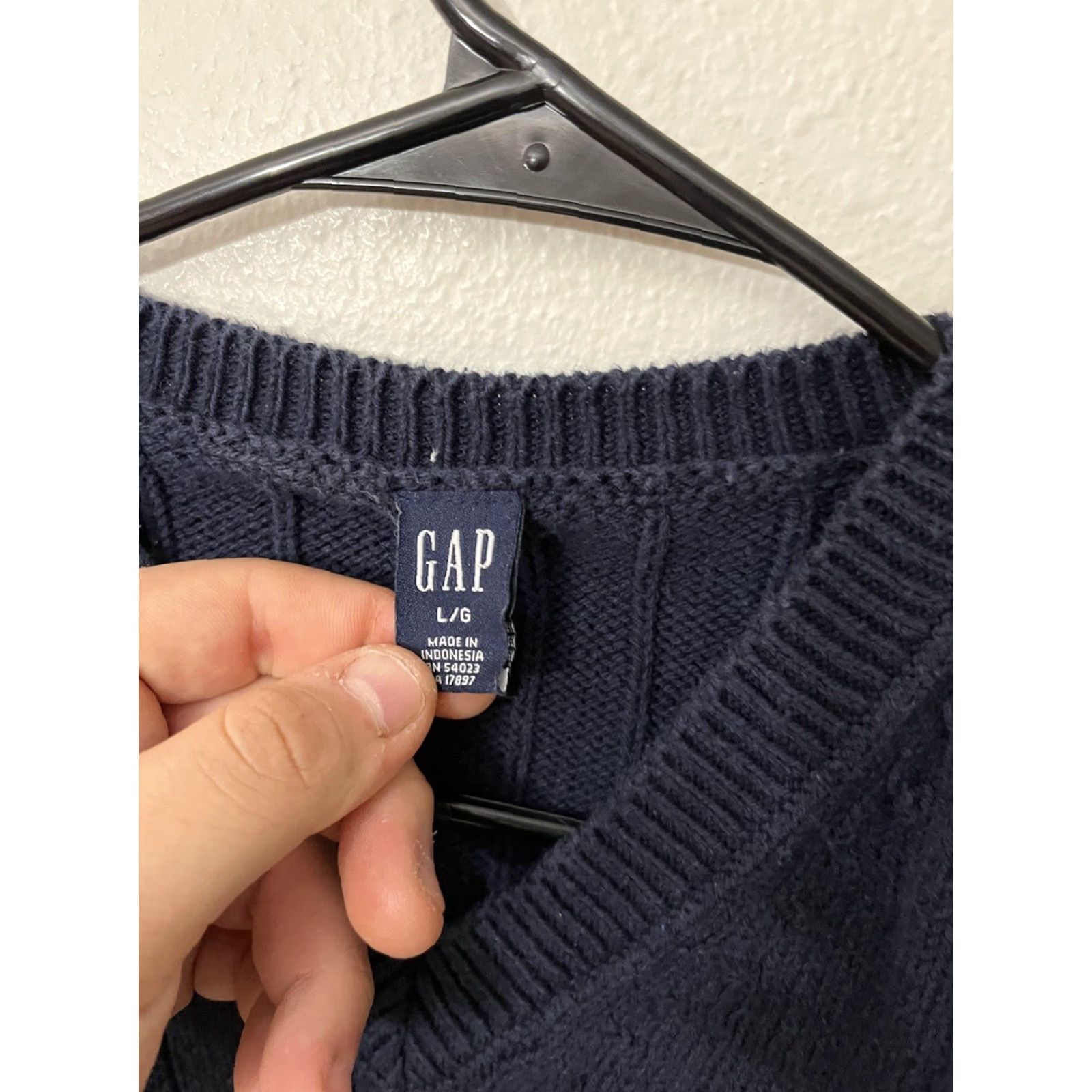 Gap GAP Men's Large Ribbed Knit Sweater Crew Neck Navy Blue Casual Pullover Size US L / EU 52-54 / 3 - 2 Thumbnail