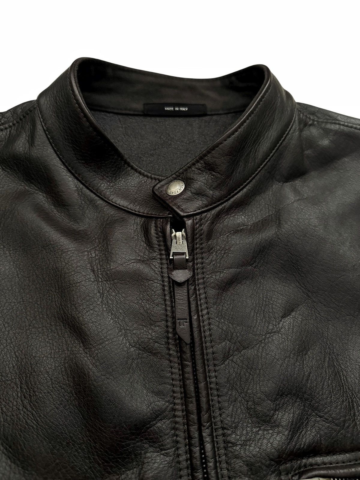 Tom Ford Slim Brown Black Cow Leather Cafe Jacket Size US L / EU 52-54 / 3 - 4 Thumbnail