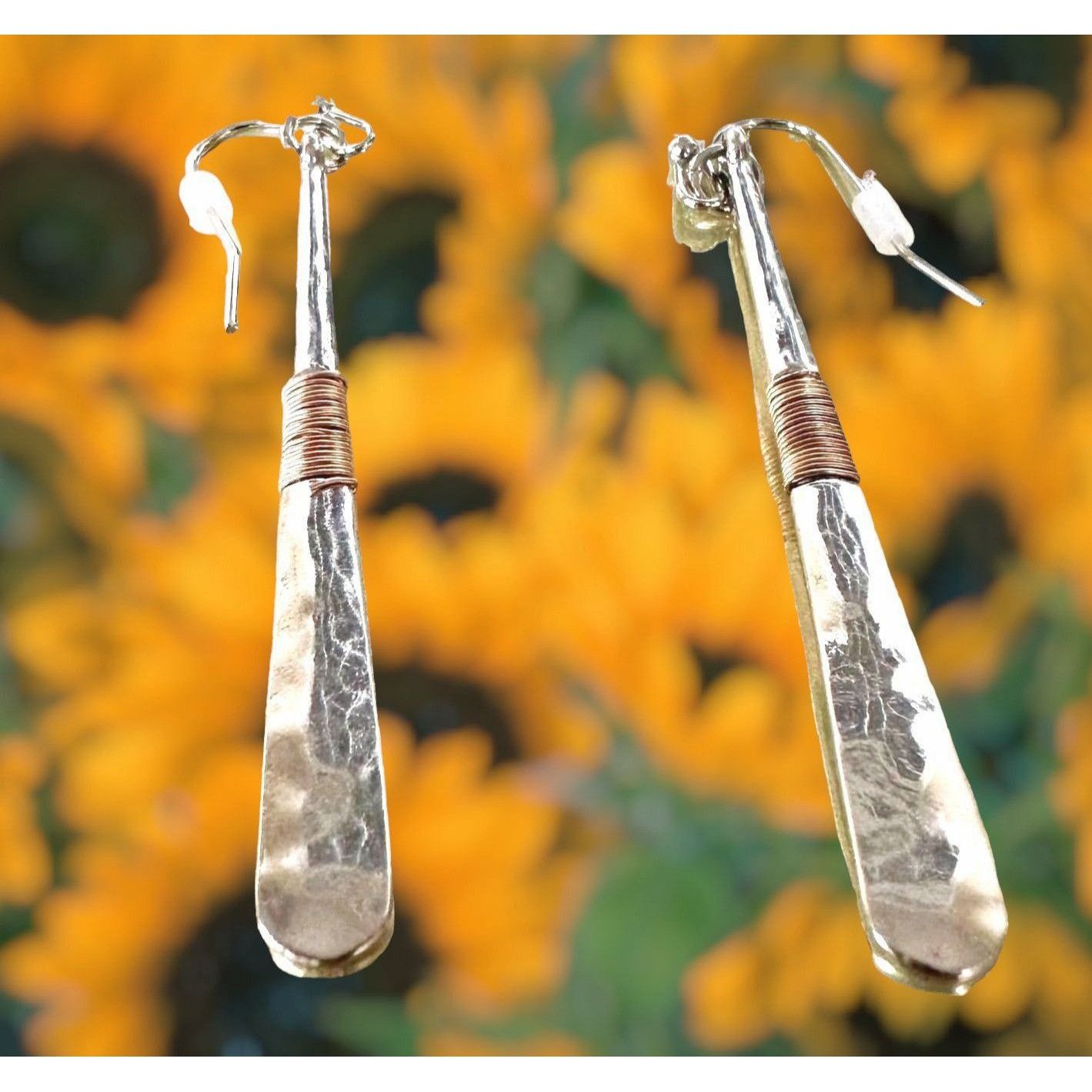 Handmade New Hammered Metal Earrings Handmade Wire Wrapped Dangle hoo Size ONE SIZE - 8 Thumbnail