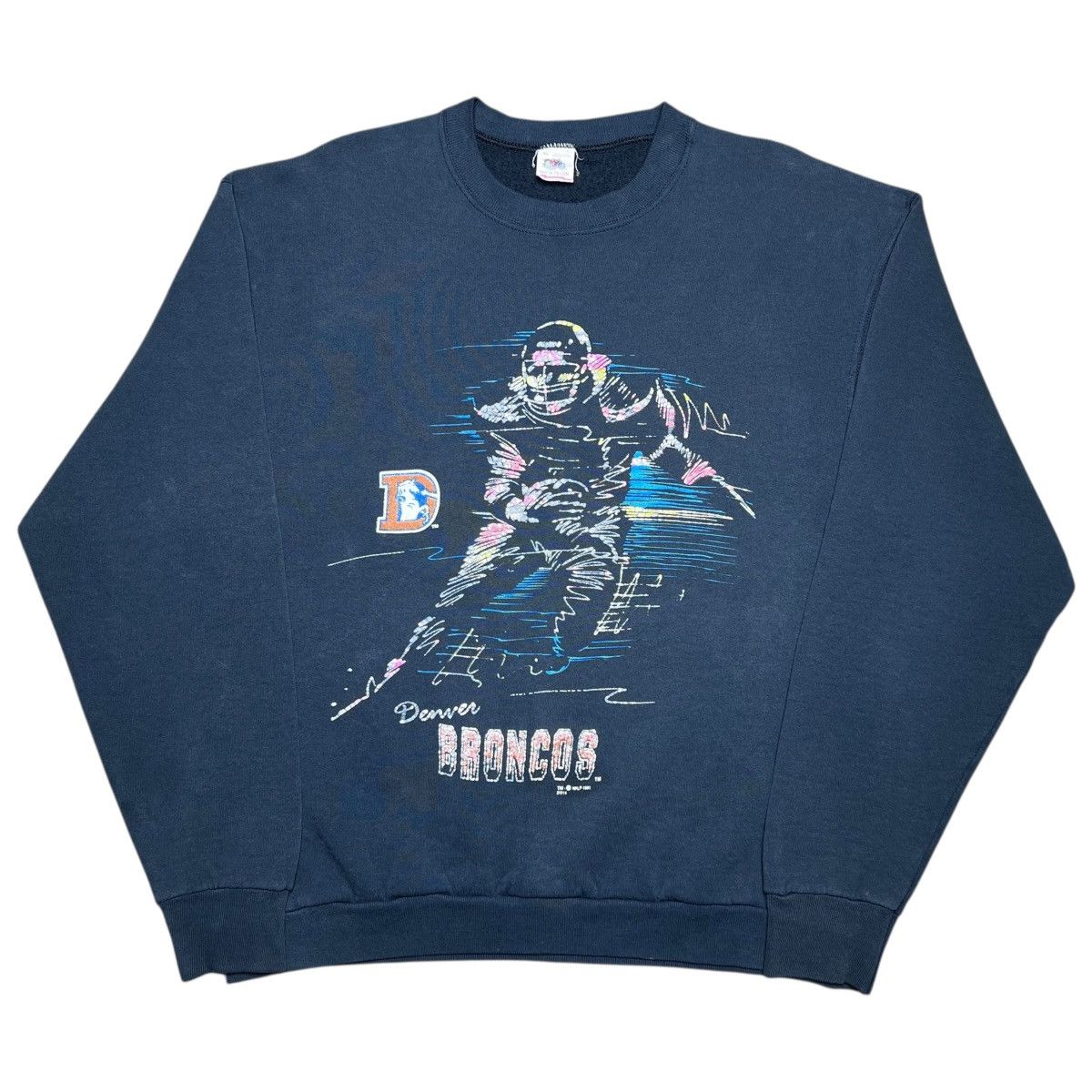 NFL Vtg 1991 NFL Denver Broncos Player Art Spell Out Sweatshirt Size US XL / EU 56 / 4 - 1 Thumbnail