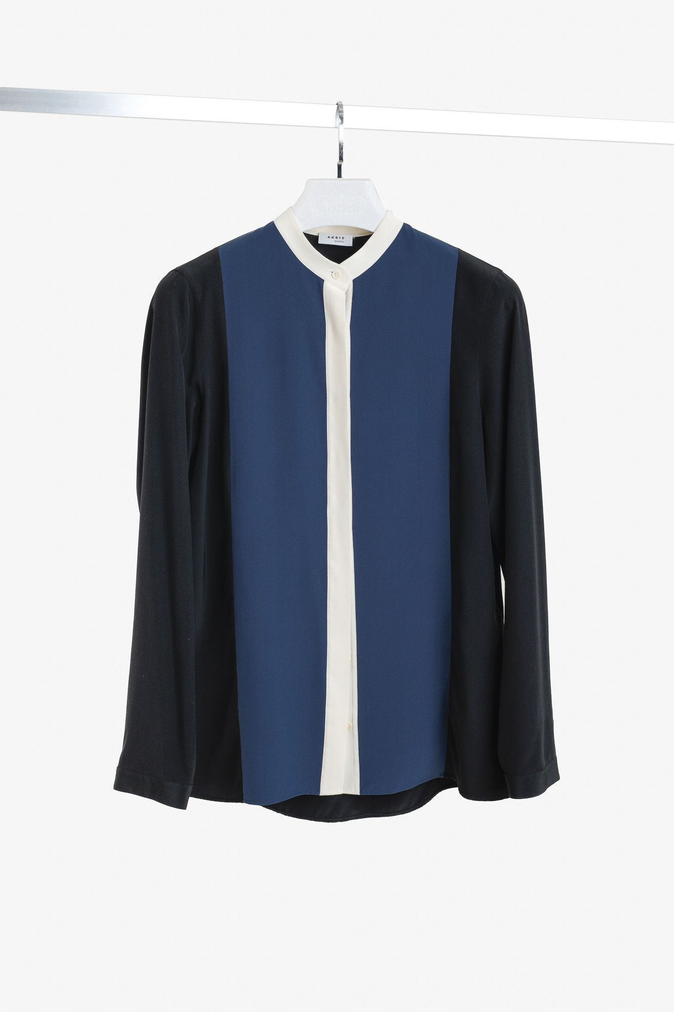 Akris Akris Punto Black Silk Colour-Block Button-Up Blouse Size M / US 6-8 / IT 42-44 - 1 Thumbnail