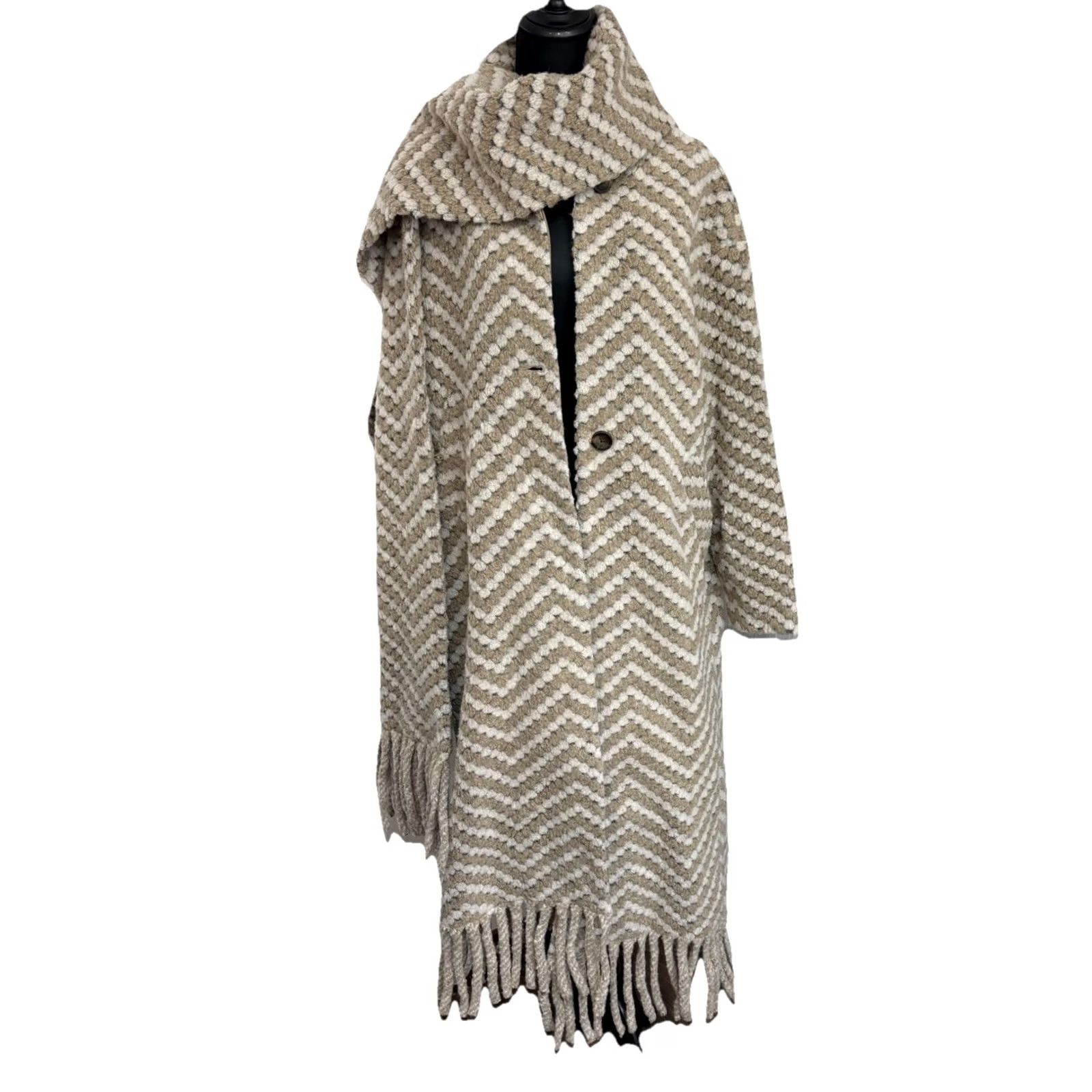 Ted Baker Ted Baker Coat | Beige & Cream Twill Knit Scarf Coat | NWT | Size 2 UK 10 | Women | Wool Mix | Regular | Black Multi Size XS / US 0-2 / IT 36-38 - 7 Thumbnail