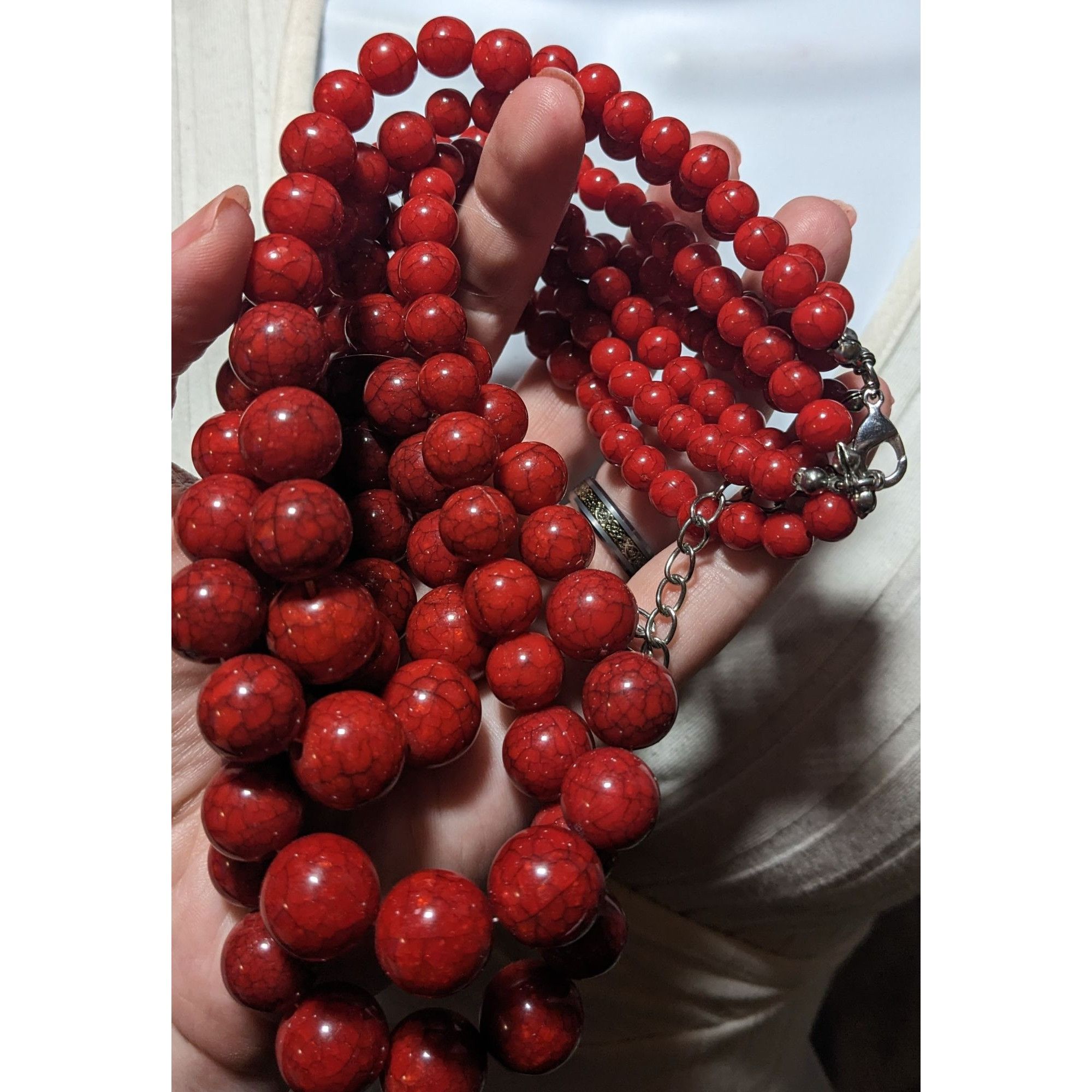 Other Red Marbled Multilayer Statement Necklace Size ONE SIZE - 9 Thumbnail