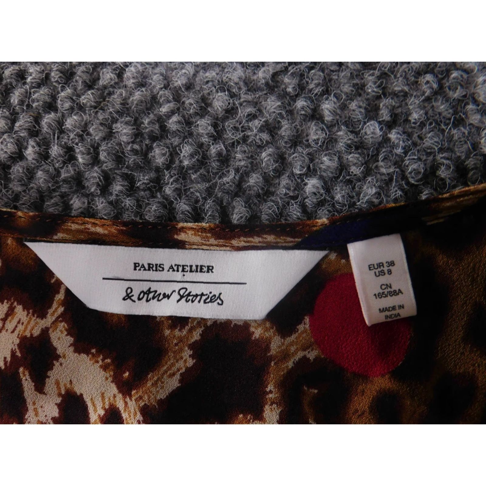 & Other Stories & Other Stories Blouse Womens 8 Multicolor Leopard Polka Dot Sheer Long Sleeve V-Neck Pullover Casual Stretch Regular Brown" Size M / US 6-8 / IT 42-44 - 4 Thumbnail