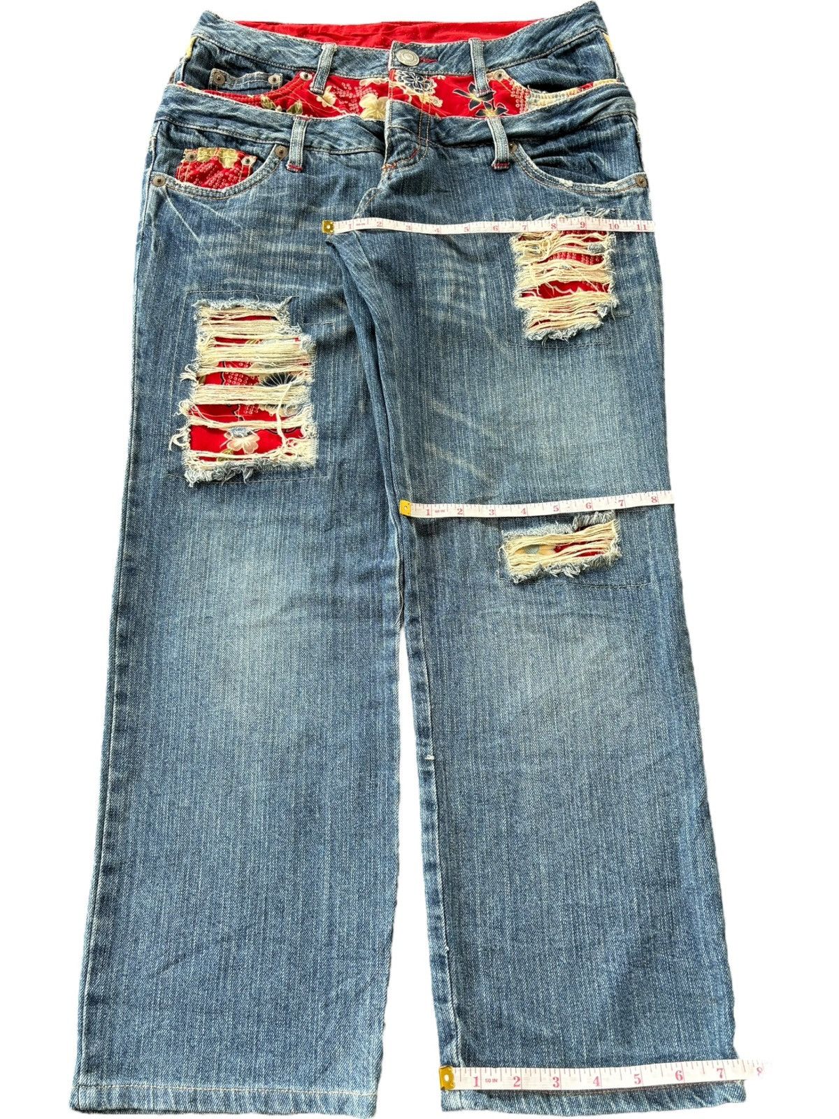 Japanese Brand Vintage Japanese Double Waist Distress Patch Loose Jeans Size 30" / US 8 / IT 44 - 9 Thumbnail