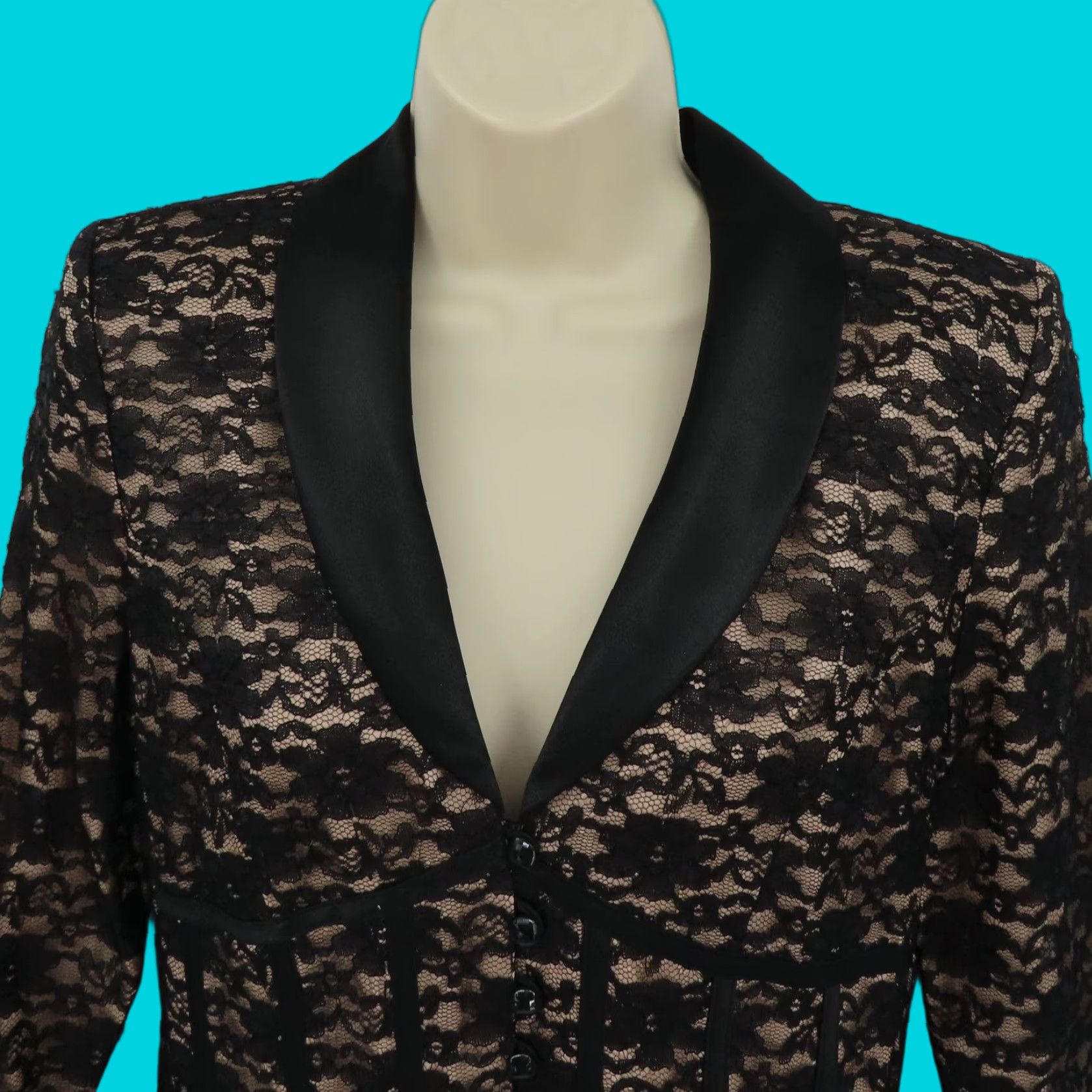Vintage VINTAGE JR Nites by Caliendo Blazer Women 8 Floral Lace Satin Button Formal Coat Black Fall Spring Summer Winter Size M / US 6-8 / IT 42-44 - 1 Thumbnail