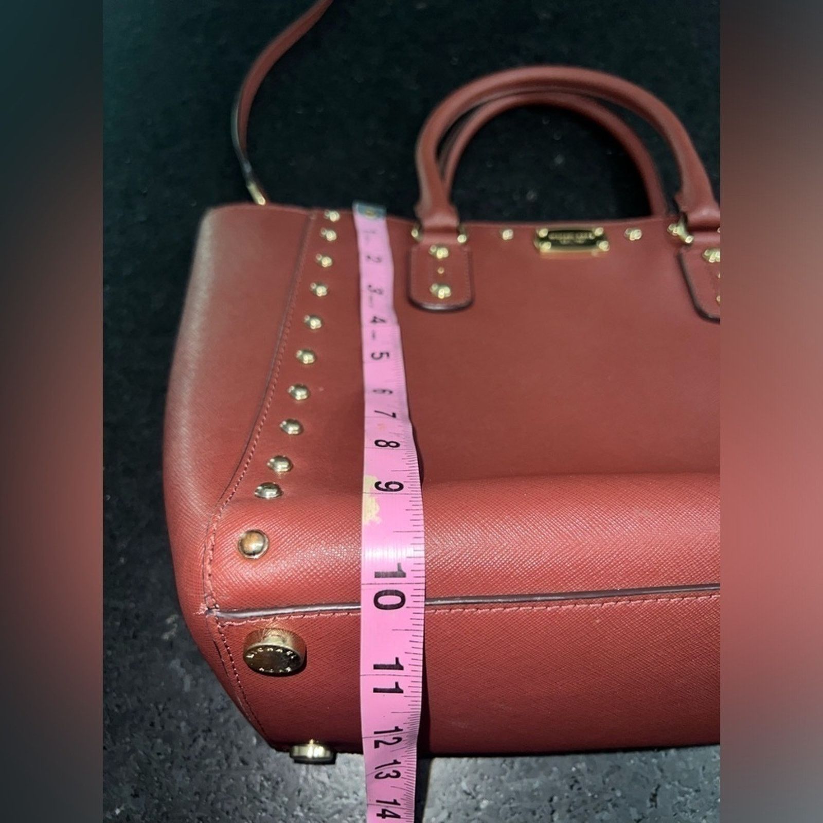 Michael Kors MICHAEL KORS Selma BROWN WINE RED Studded Saffiano Bag Size ONE SIZE - 13 Thumbnail