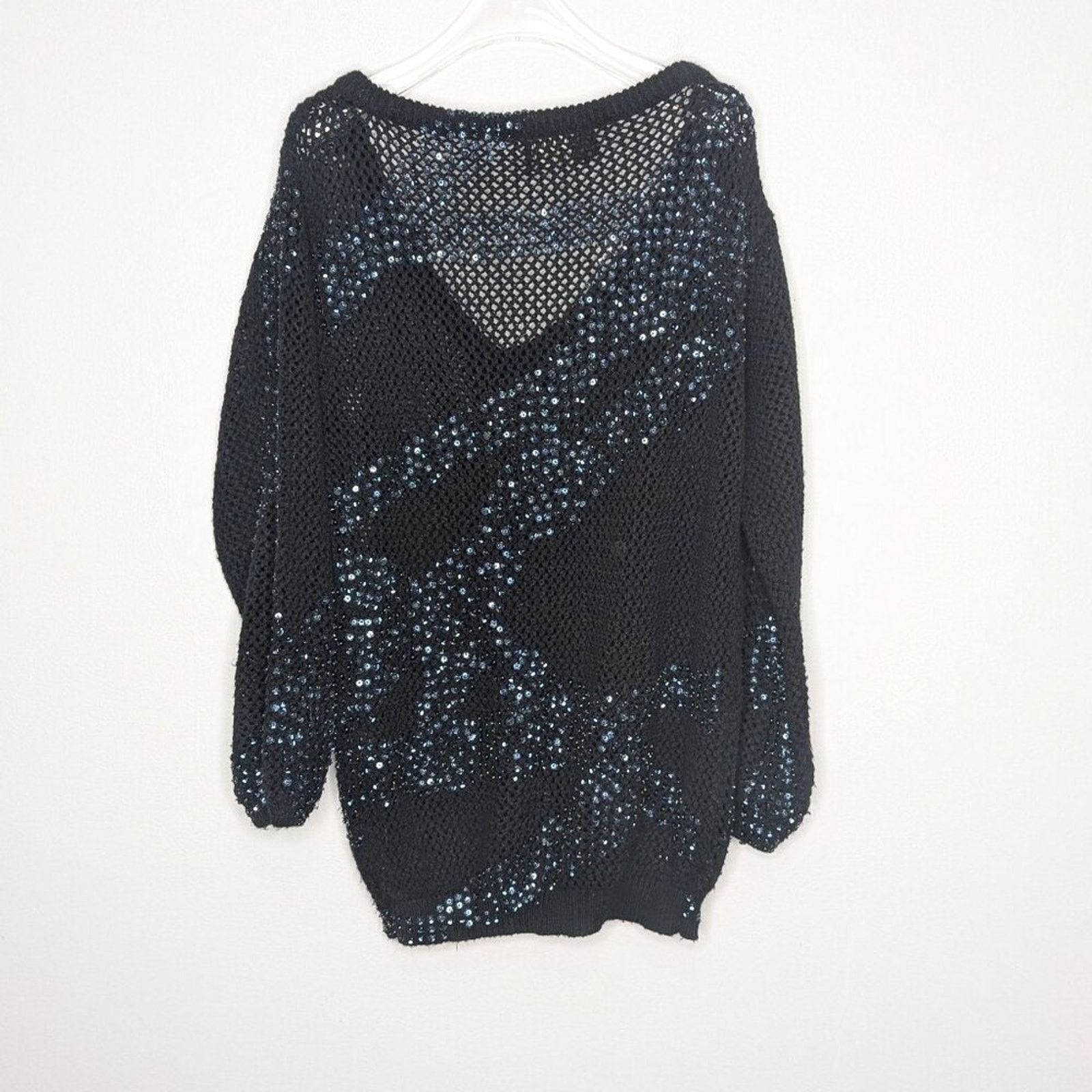 Other Religion Black Open Knit Crochet Sweater Iridescent Sequins Size S / US 4 / IT 40 - 3 Thumbnail