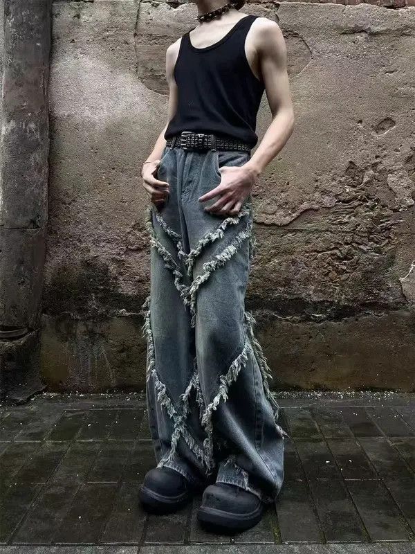 Japanese Brand VIBE Vintage fringe patchwork design wide leg baggy jeans Size US 34 / EU 50 - 4 Thumbnail