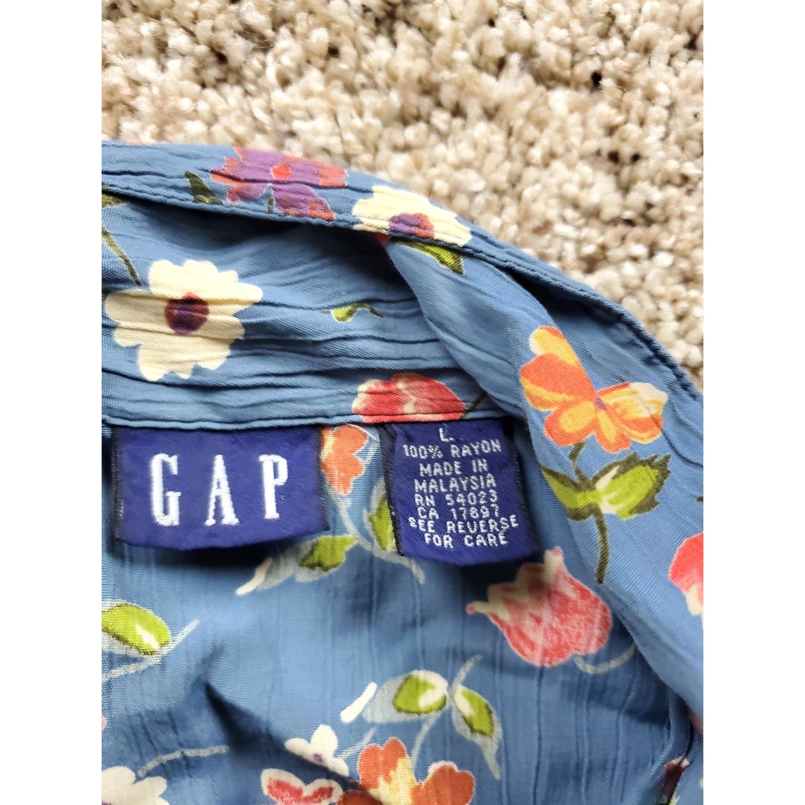 Gap VINTAGE GAP Shirt Womens Large Blue Floral Button Up Long Sleeve Rayon Top Size L / US 10 / IT 46 - 5 Thumbnail