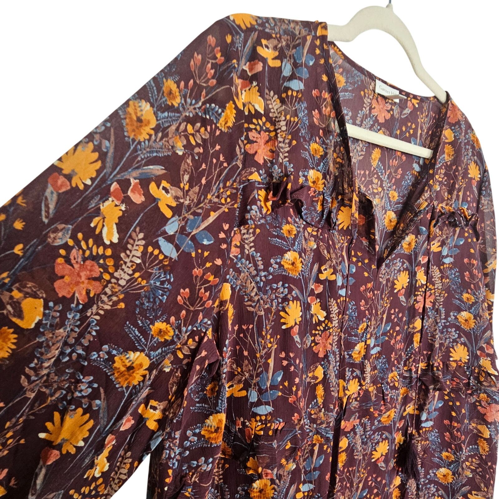 Arnette Garnet Hill Womens Silk Dress Autumn Floral Boho Peasant Size M / US 6-8 / IT 42-44 - 6 Thumbnail