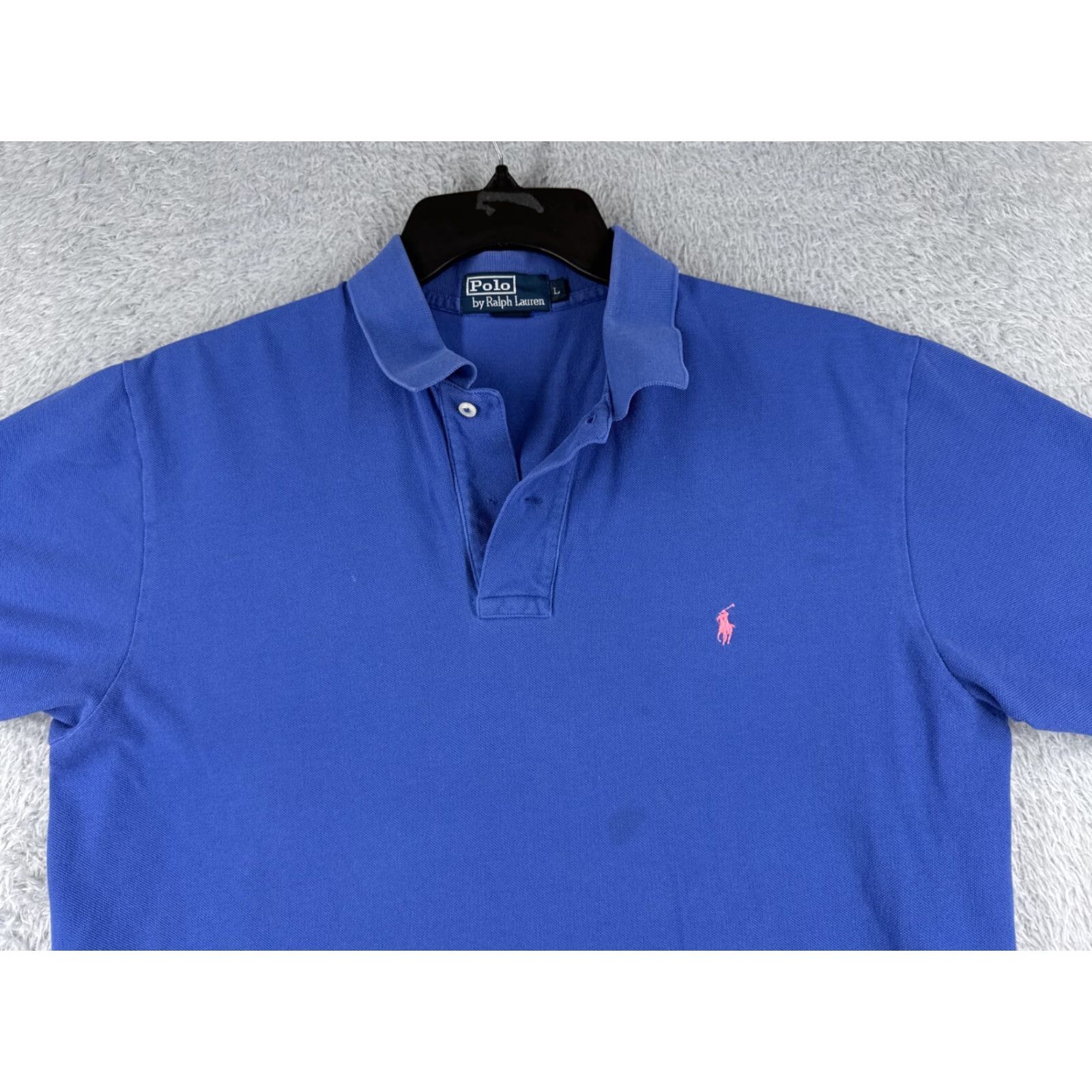 Ralph Lauren VINTAGE Ralph Lauren Polo Shirt Men Large Blue 100% Cotton Knit Short Sleeve Slim PONY Golf Mens Size US L / EU 52-54 / 3 - 4 Thumbnail