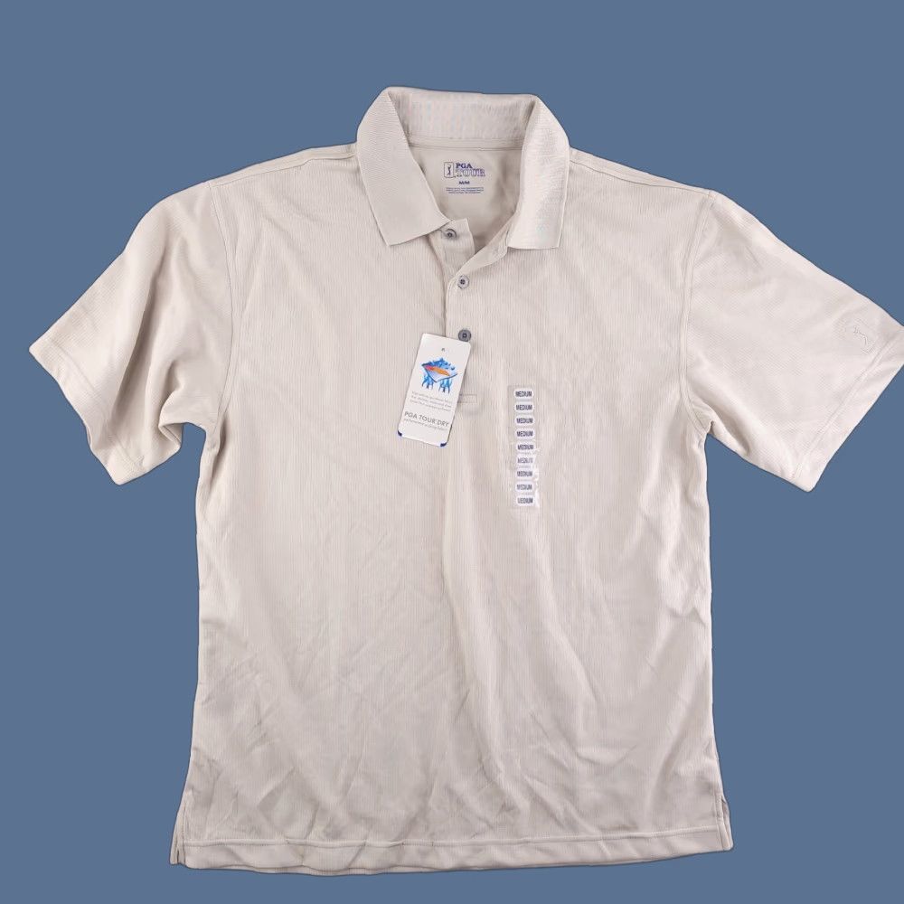 PGA Tour PGA TOUR Shirt Mens Medium Beige Tour Dry Polo Short Sleeve Collared M Beige Mens 90s? (No, avoid extra) Size US M / EU 48-50 / 2 - 1 Thumbnail
