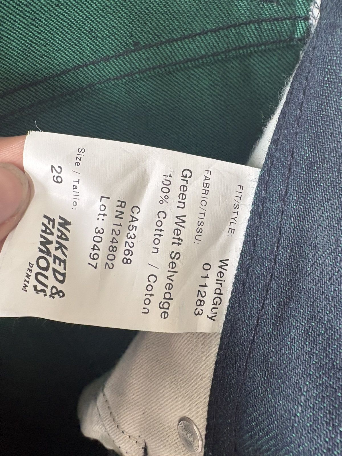 Naked & Famous Weird Guy Green Weft Selvedge Size US 29 - 6 Thumbnail