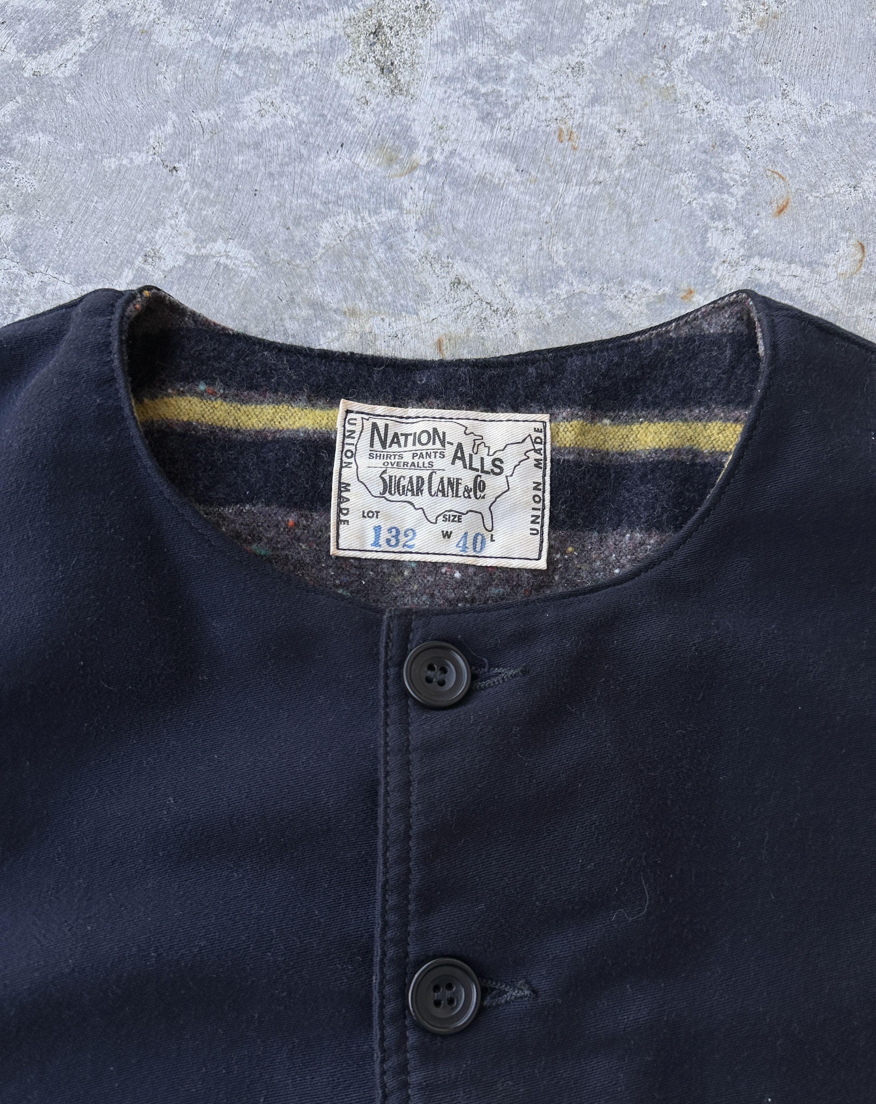 Sugar Cane Striped blanket lined 9.5oz Navy Yellow MOLESKIN VEST Size US L / EU 52-54 / 3 - 6 Thumbnail