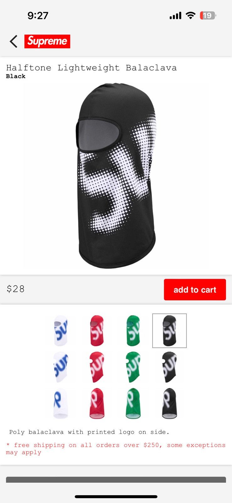 image of Supreme Mask in Black, Men's