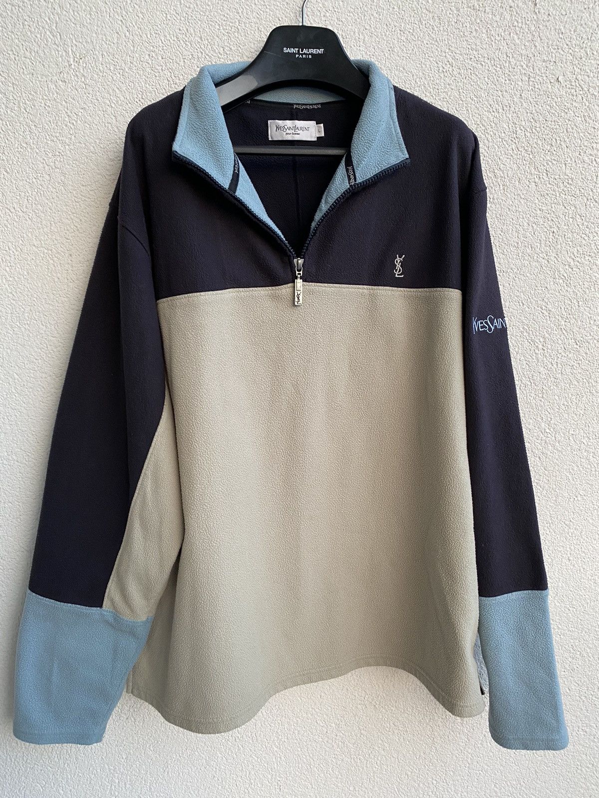 Yves Saint Laurent Fleece YSL Sweatshirt 1/4 Quarter Zip Beige Vintage Sweater Size US L / EU 52-54 / 3 - 11 Thumbnail