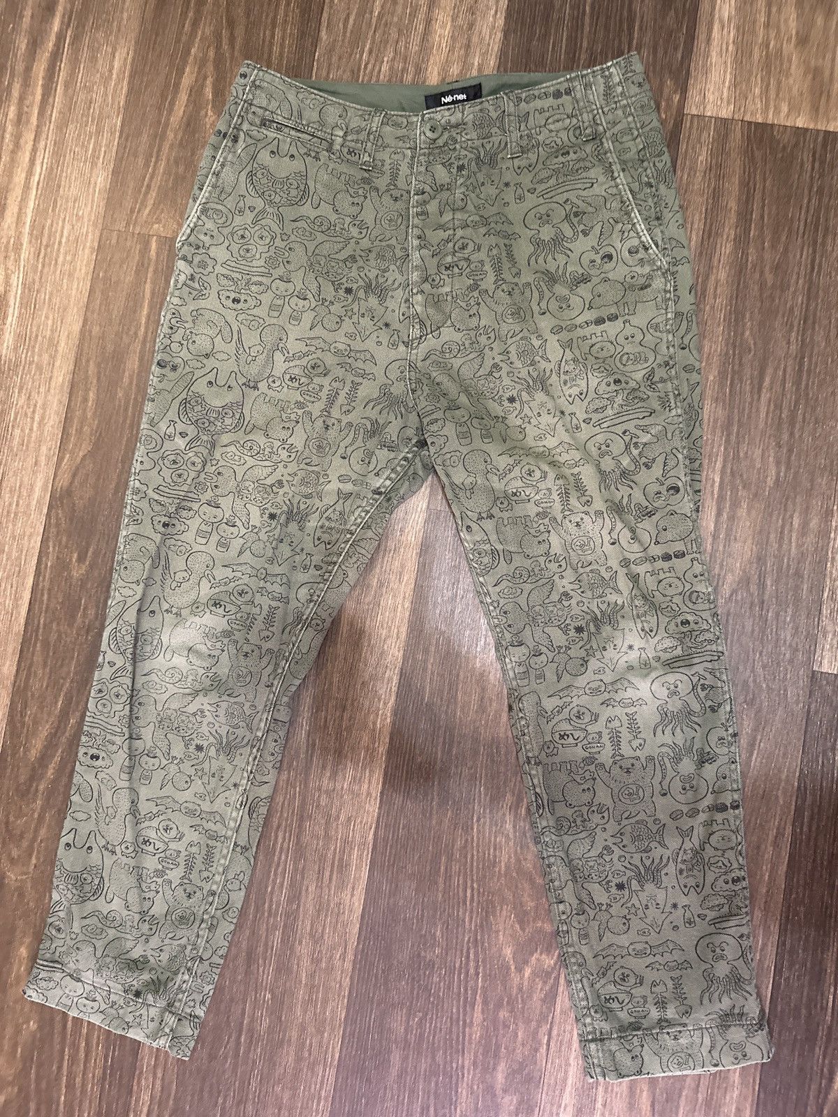 image of Issey Miyake Ne Net Animal Print Pants in Green, Men's (Size 30)