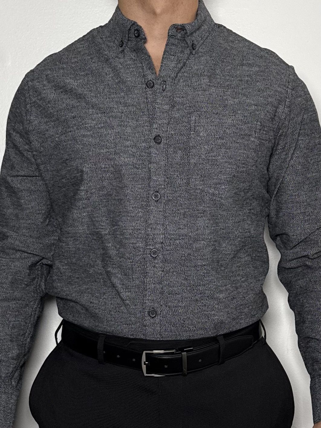 Marc Anthony Marc Anthony Slim Fit Grey Textured Button-Down Shirt Size US M / EU 48-50 / 2 - 1 Thumbnail