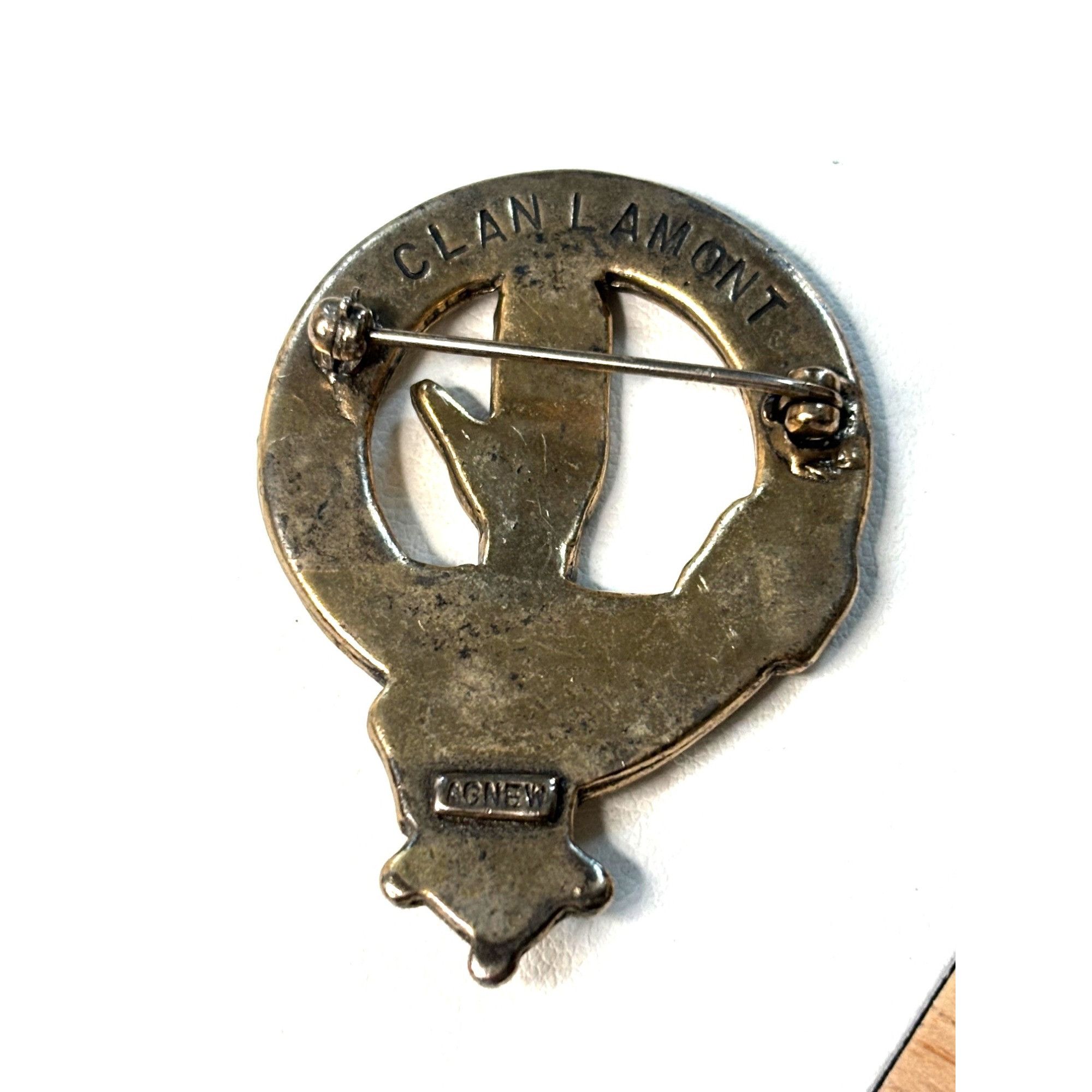 Vintage Clan Lamont Crest Badge Brooch Pin With Latin Motto