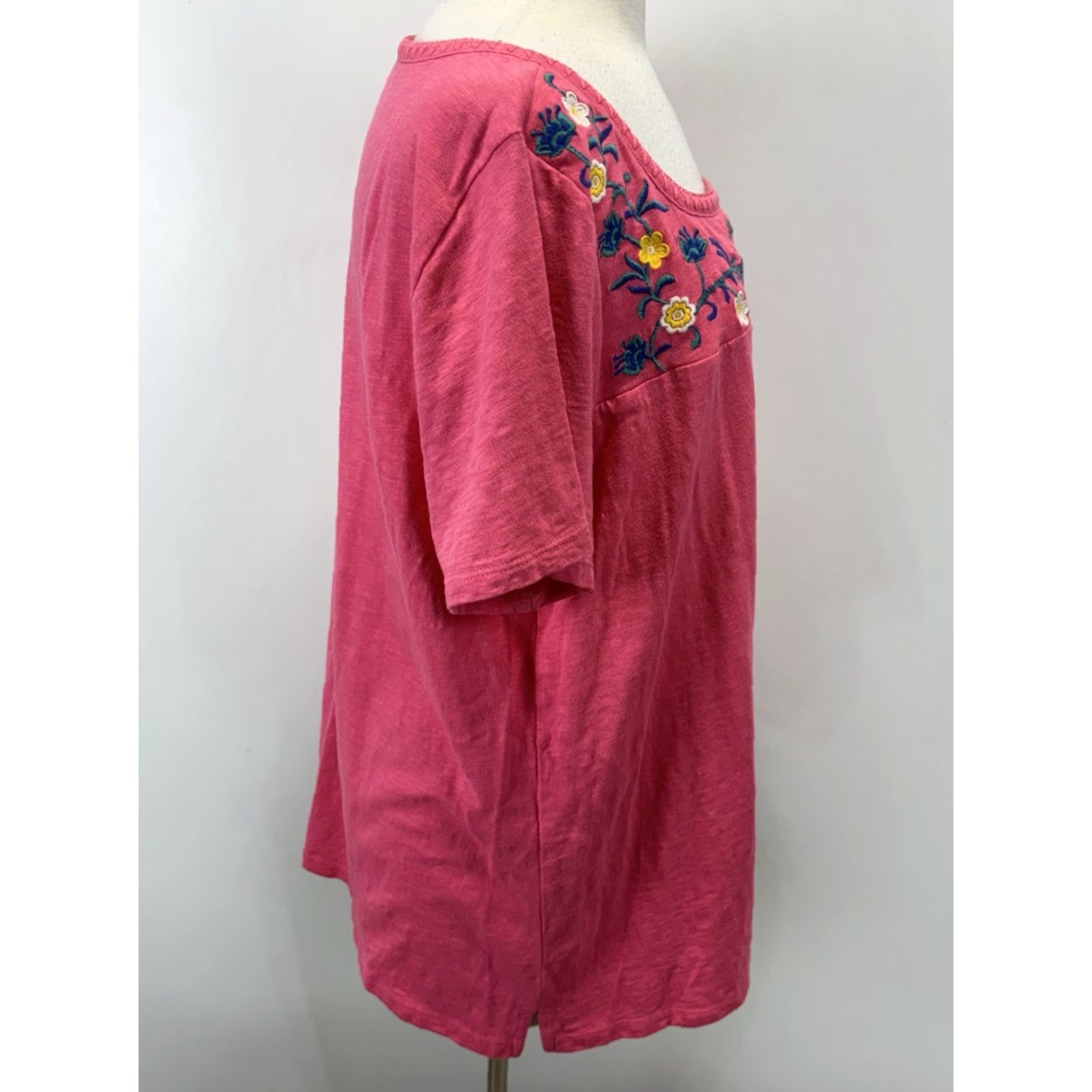 Talbots VINTAGE Talbots Floral Embroidered Square Neck Shirt Plus 2X Pink Short Sleeve Womens Size XXL / US 16-18 / IT 52-54 - 4 Thumbnail