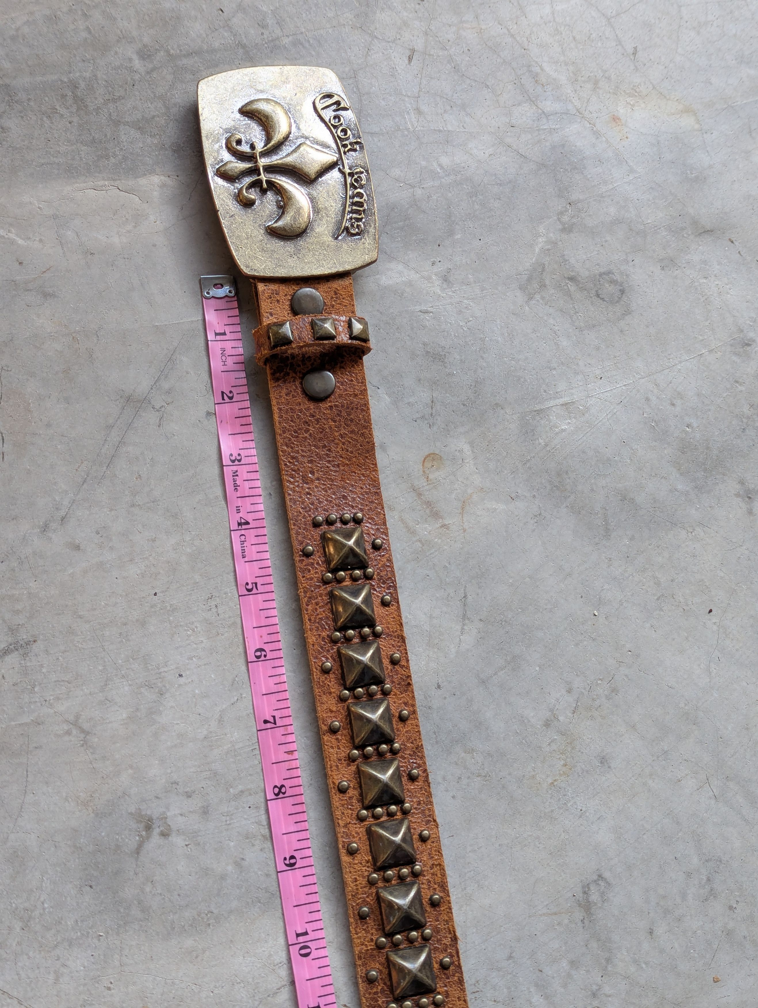 Leather Cook Jeans Studded Leather Belt Metal Buckle Fleur de lis Size 36 - 6 Thumbnail