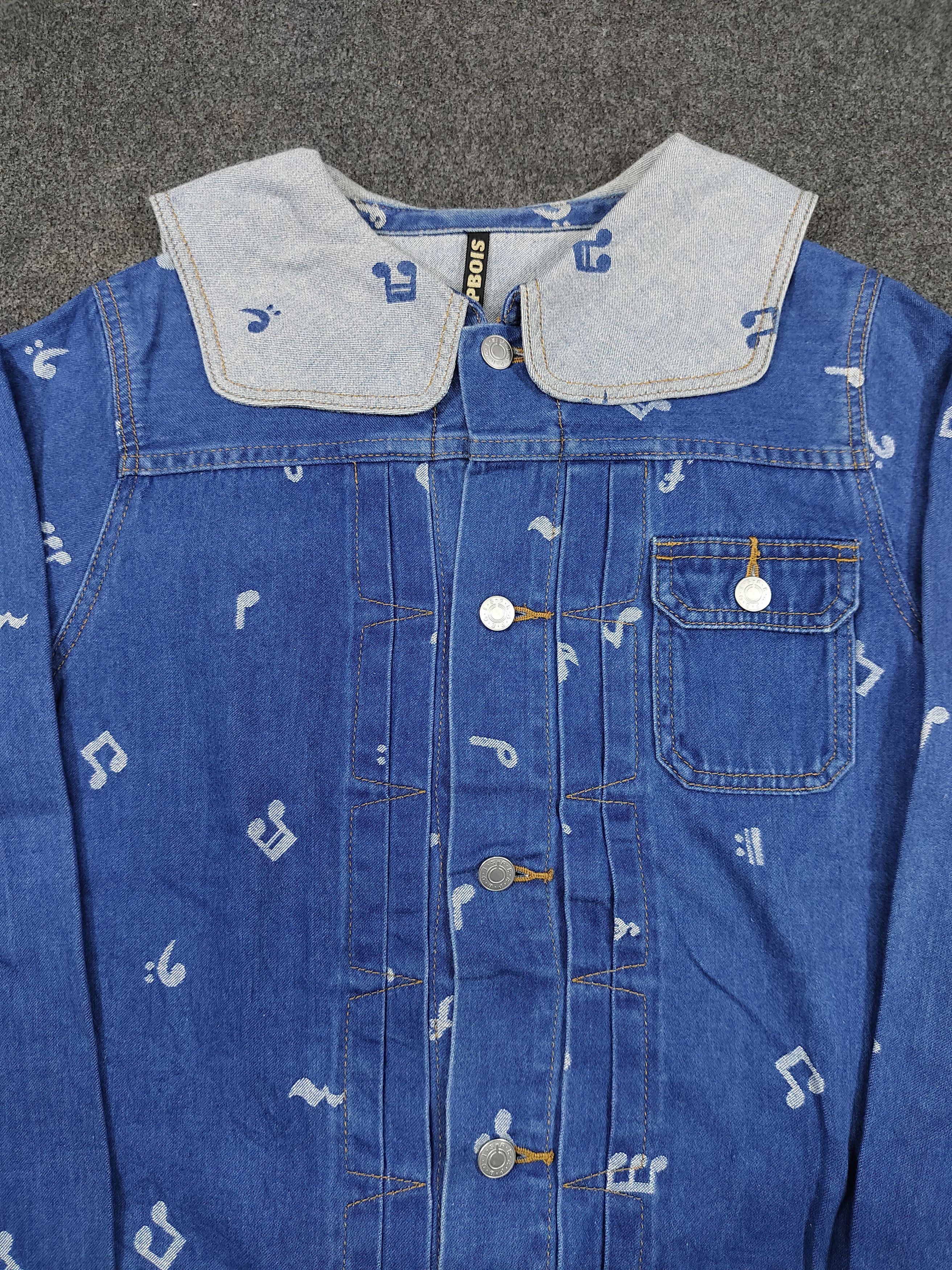 Frapbois Frapbois🇯🇵AOP Musical Notes Sailor Collar Denim Jacket Size M / US 6-8 / IT 42-44 - 2 Thumbnail