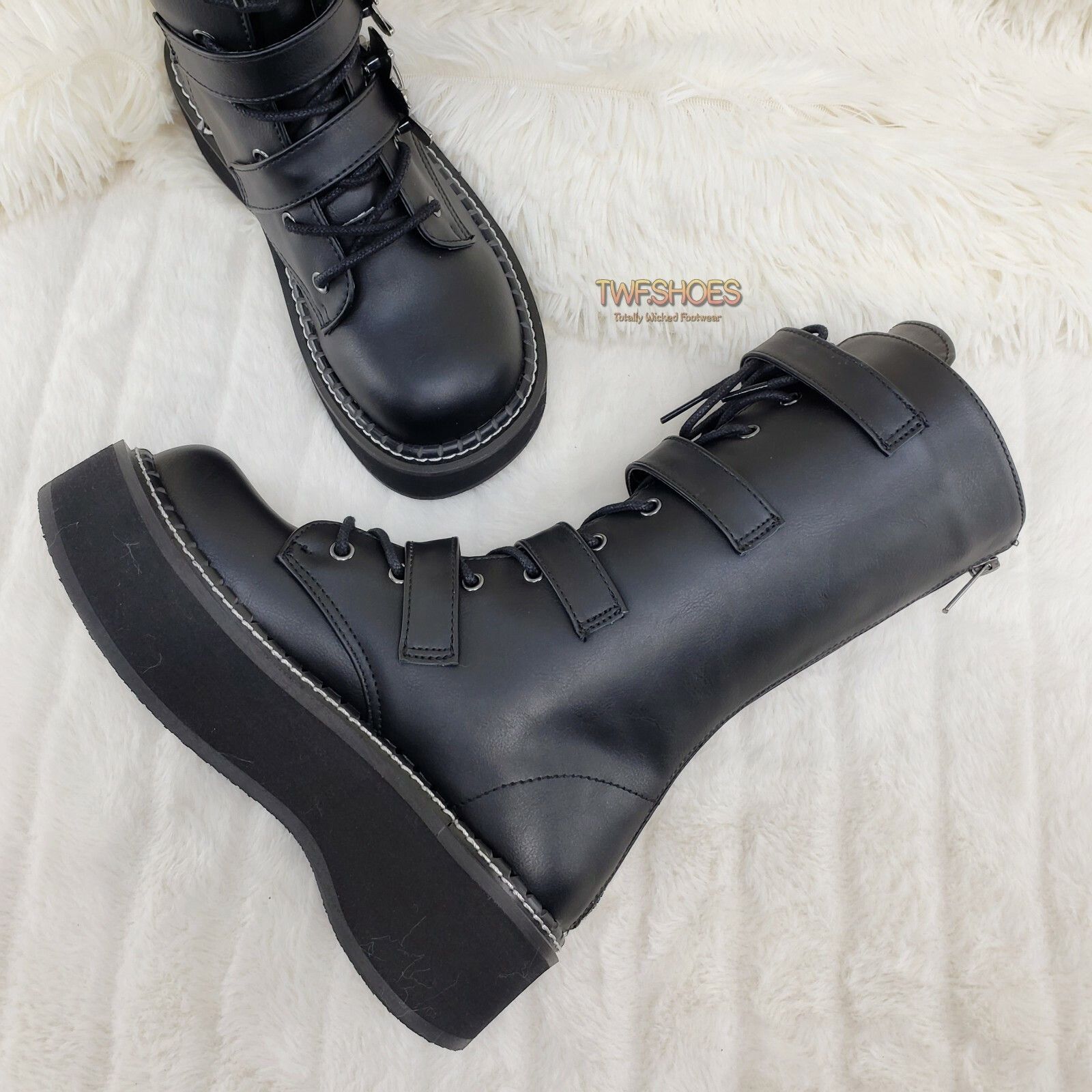 Demonia Cult DEMONIA Emily 322 Black Matte 2" Platform Bat Buckle Combat Size US 12 / IT 42 - 4 Thumbnail