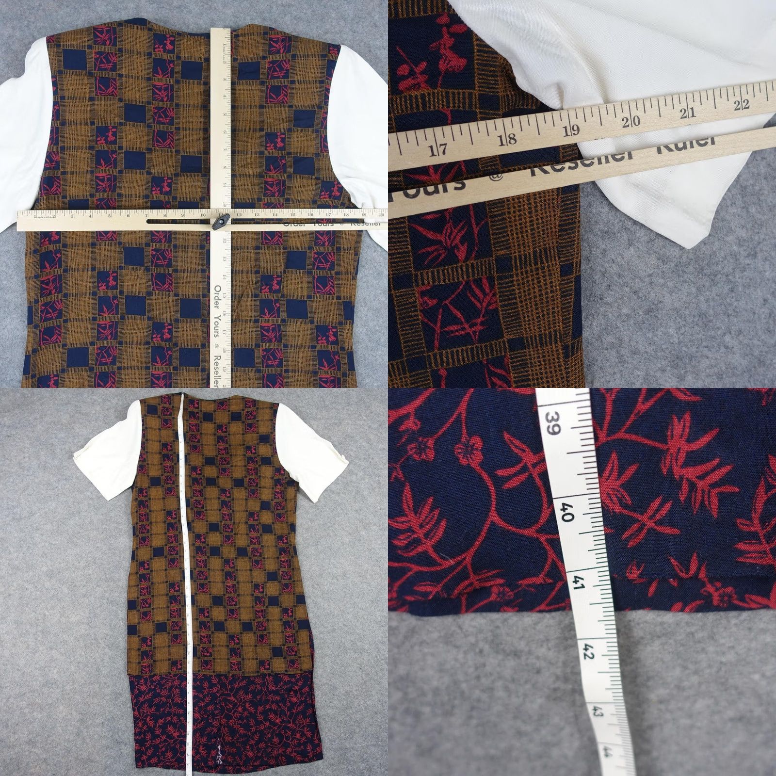 Vintage VINTAGE R J Stevens Dress Womens 8 Brown Navy Floral Maxi Asian Teacher Costume Size M / US 6-8 / IT 42-44 - 10 Thumbnail