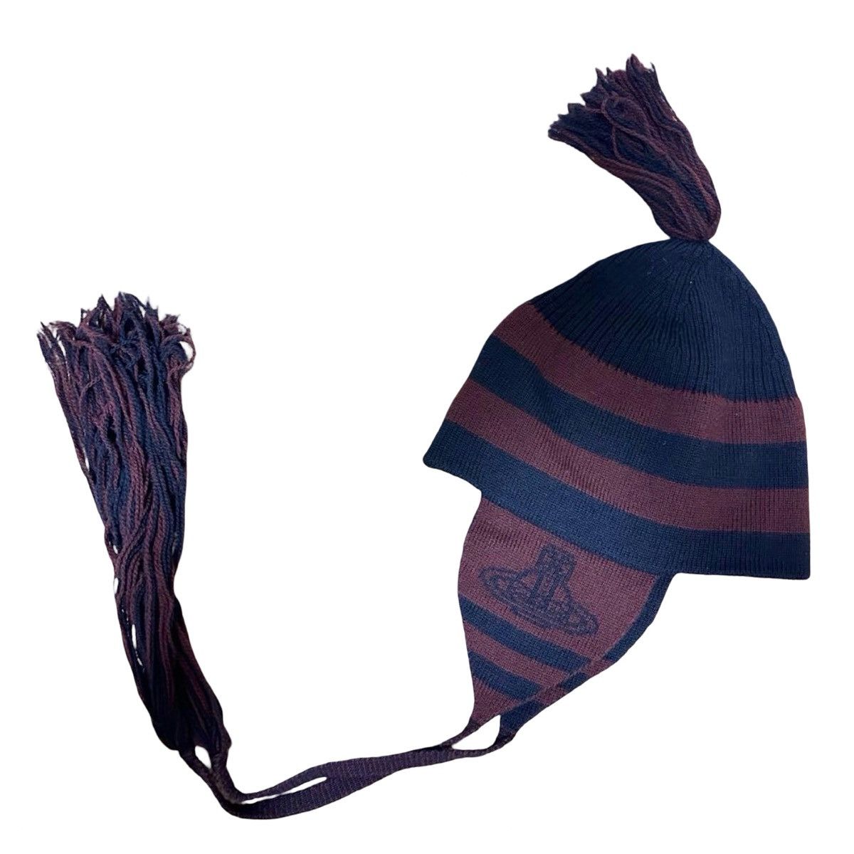 Vivienne Westwood Vivienne Westwood Red & Navy Striped Orb Logo Earflap Beanie Size ONE SIZE - 1 Thumbnail