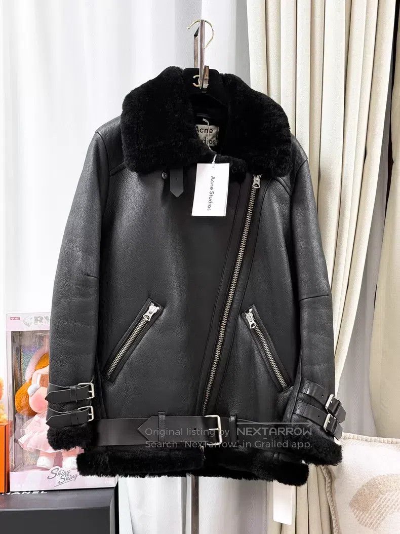 Acne Studios Acne Studios Black Long Sleeve Leather Jacket with Fur Lin Size XXS / US 00 / IT 34 - 1 Thumbnail