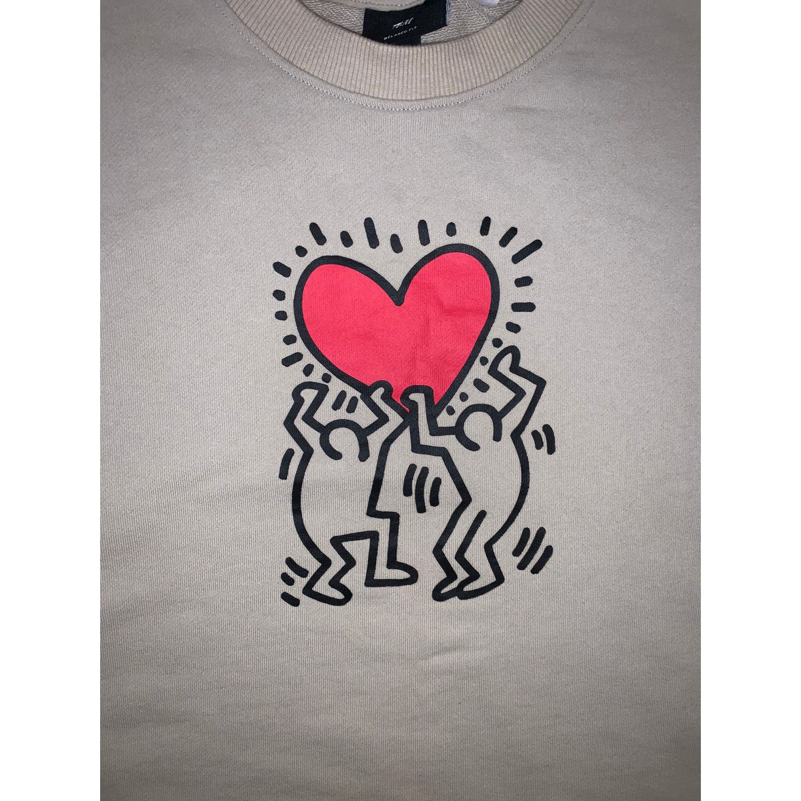 Keith Haring x H&M Heart Graphic Crewneck Large Beige