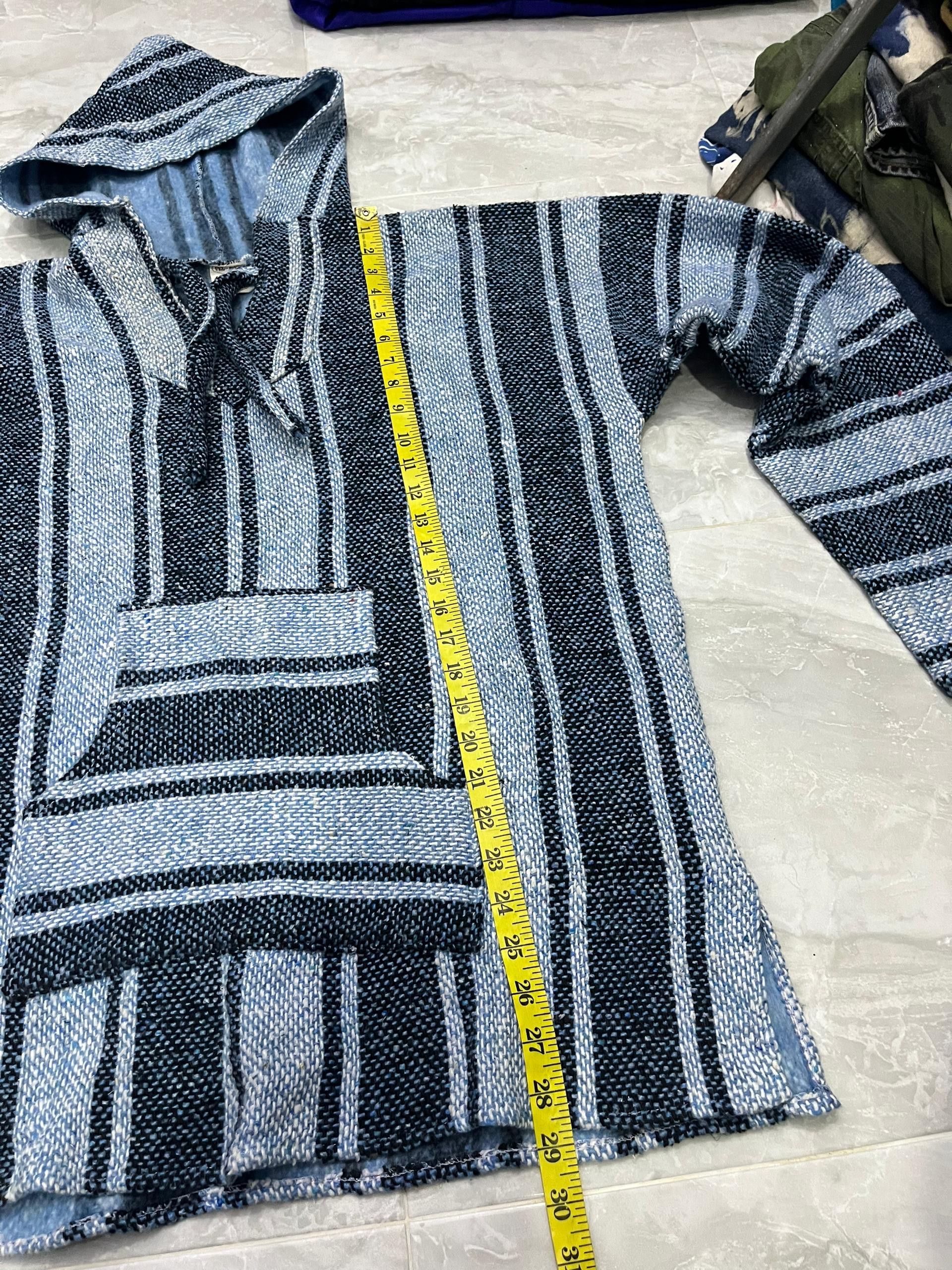 Mexican Threads Vintage Vel-Mex Baja Hoodie Blue Stripe XL Mexico Size US XL / EU 56 / 4 - 8 Thumbnail