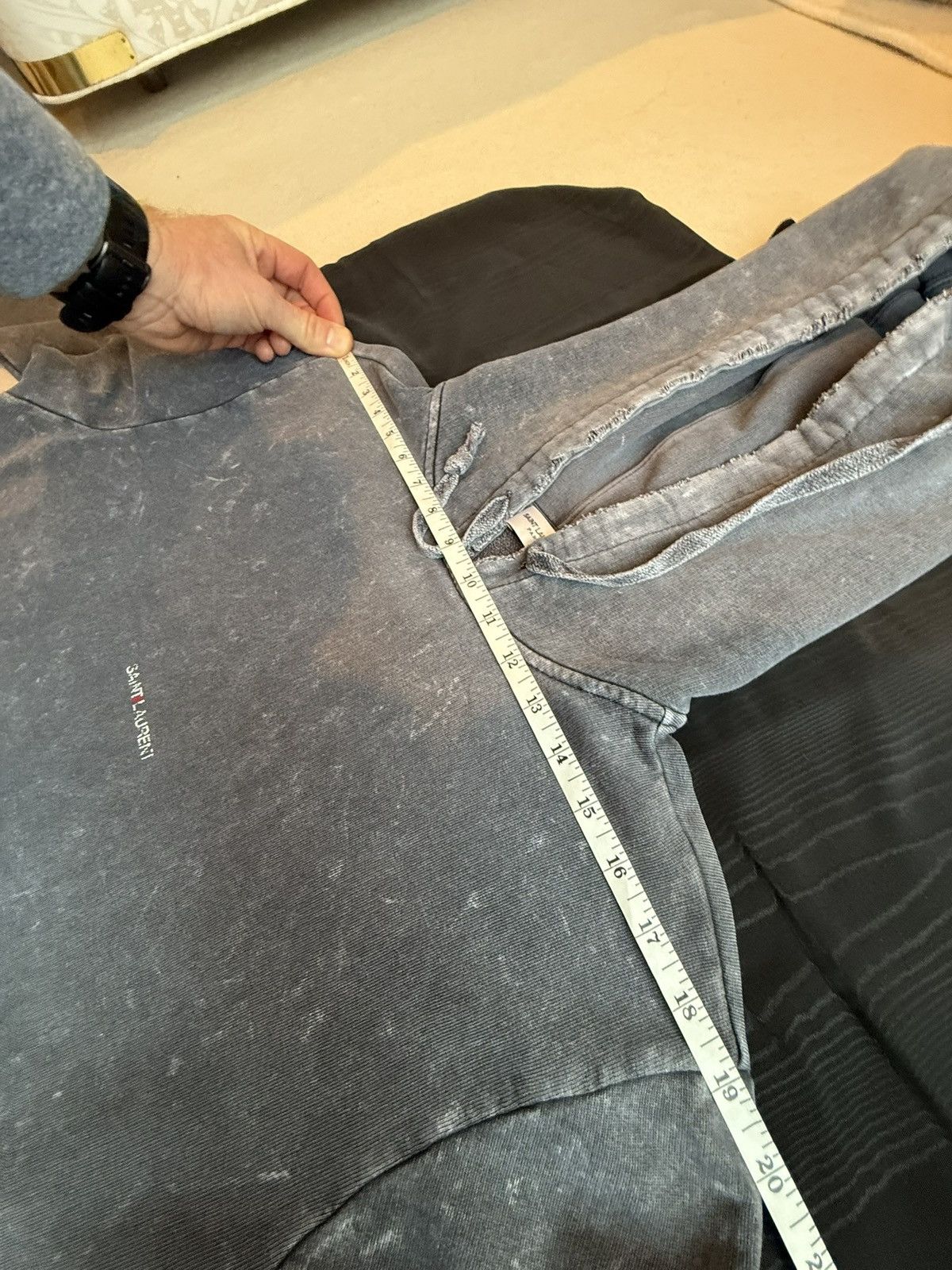 Saint Laurent Paris $890 Saint Laurent acid wash grey Rive Gauche logo hoodie M Size US M / EU 48-50 / 2 - 4 Thumbnail
