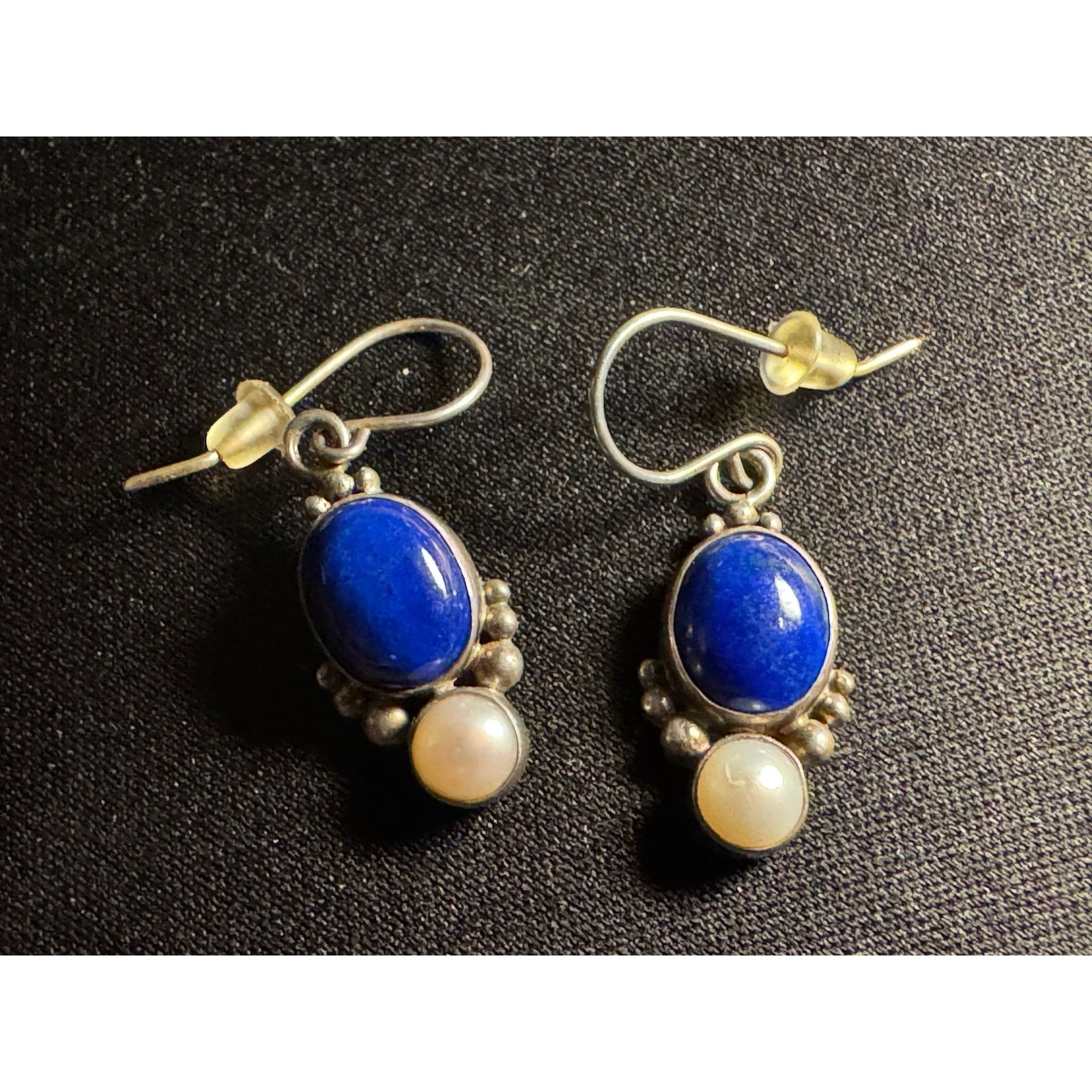 Other 925 Sterling Silver Lapis & Pearl Dangle Earrings Size ONE SIZE - 2 Thumbnail