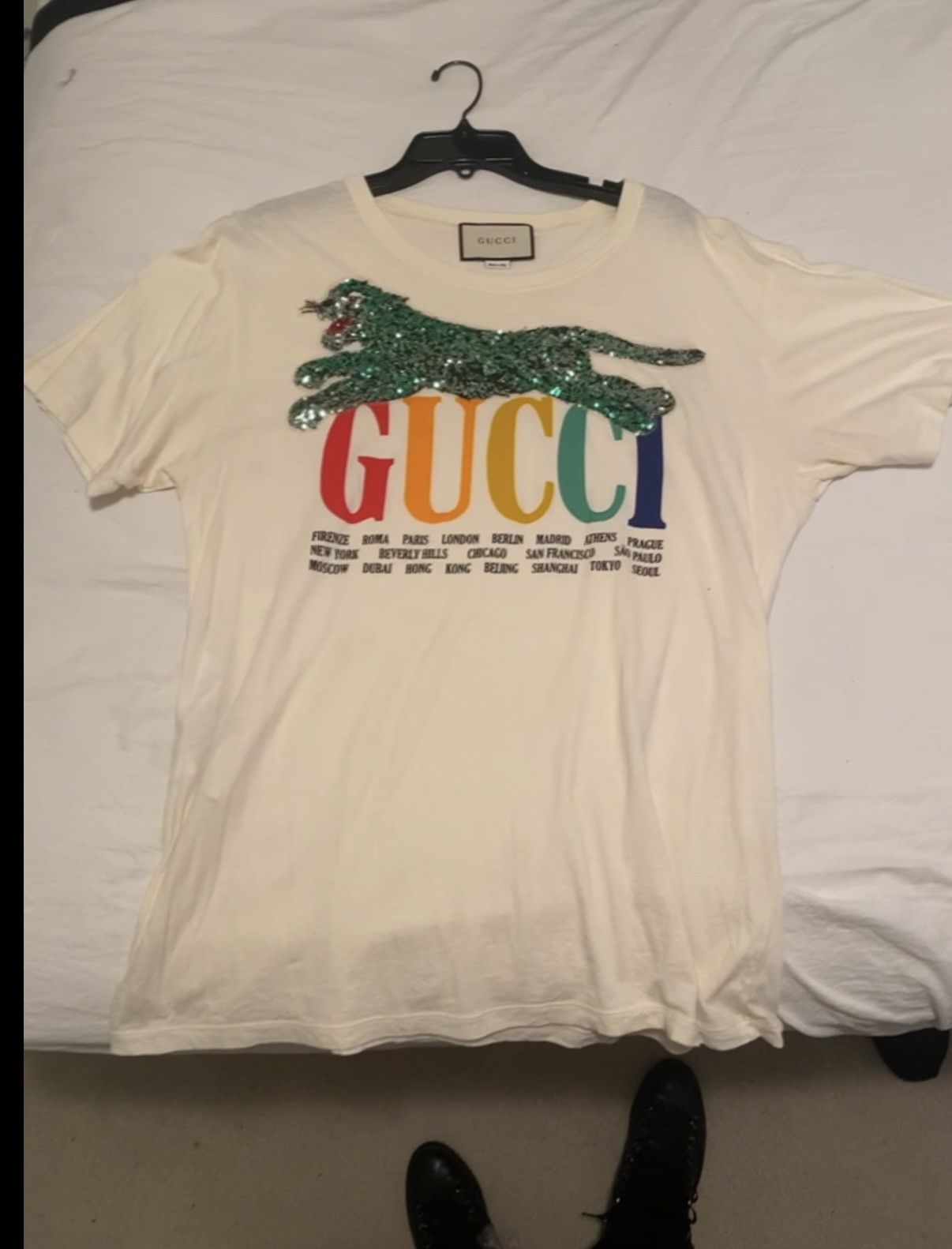 Gucci Gucci Cities Sequin Tiger Embellished Cream T-Shirt Size US L / EU 52-54 / 3 - 2 Thumbnail