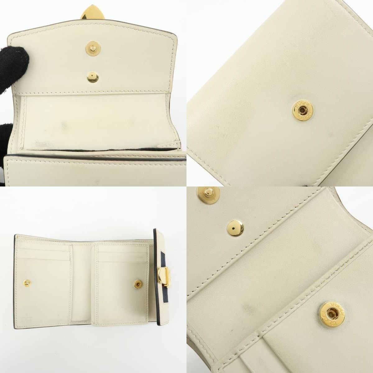 Gucci Gucci Sylvie Web Leather Tri-Fold Wallet Cream Size ONE SIZE - 6 Thumbnail