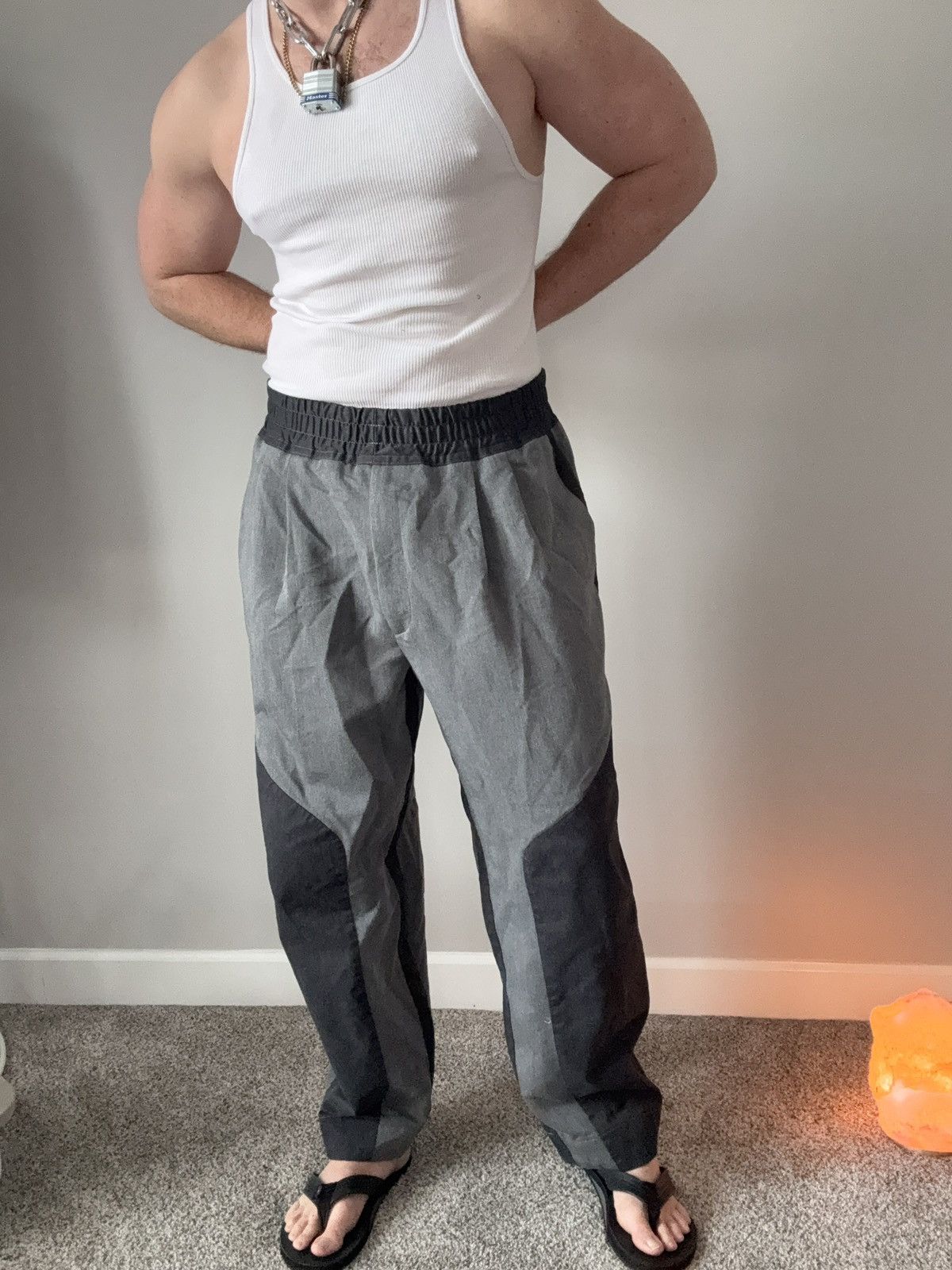 Other Reclaimed Material Grey Colorblock Trousers Size US 36 / EU 52 - 1 Thumbnail
