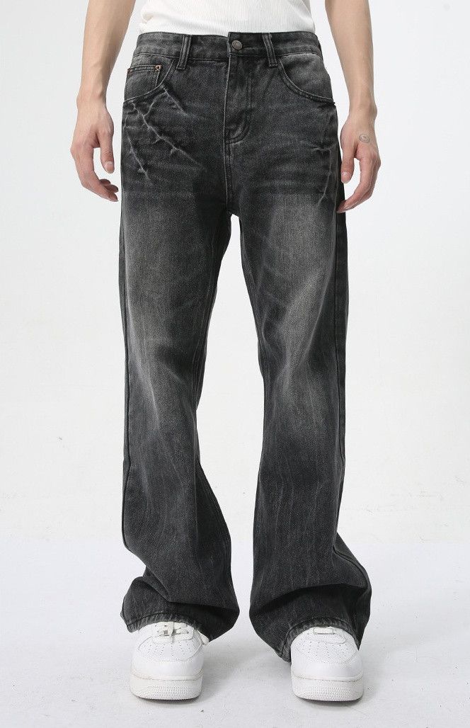 Japanese Brand × Vintage Black washed lightning cracked bootcut jeans Size US 32 / EU 48 - 2 Thumbnail
