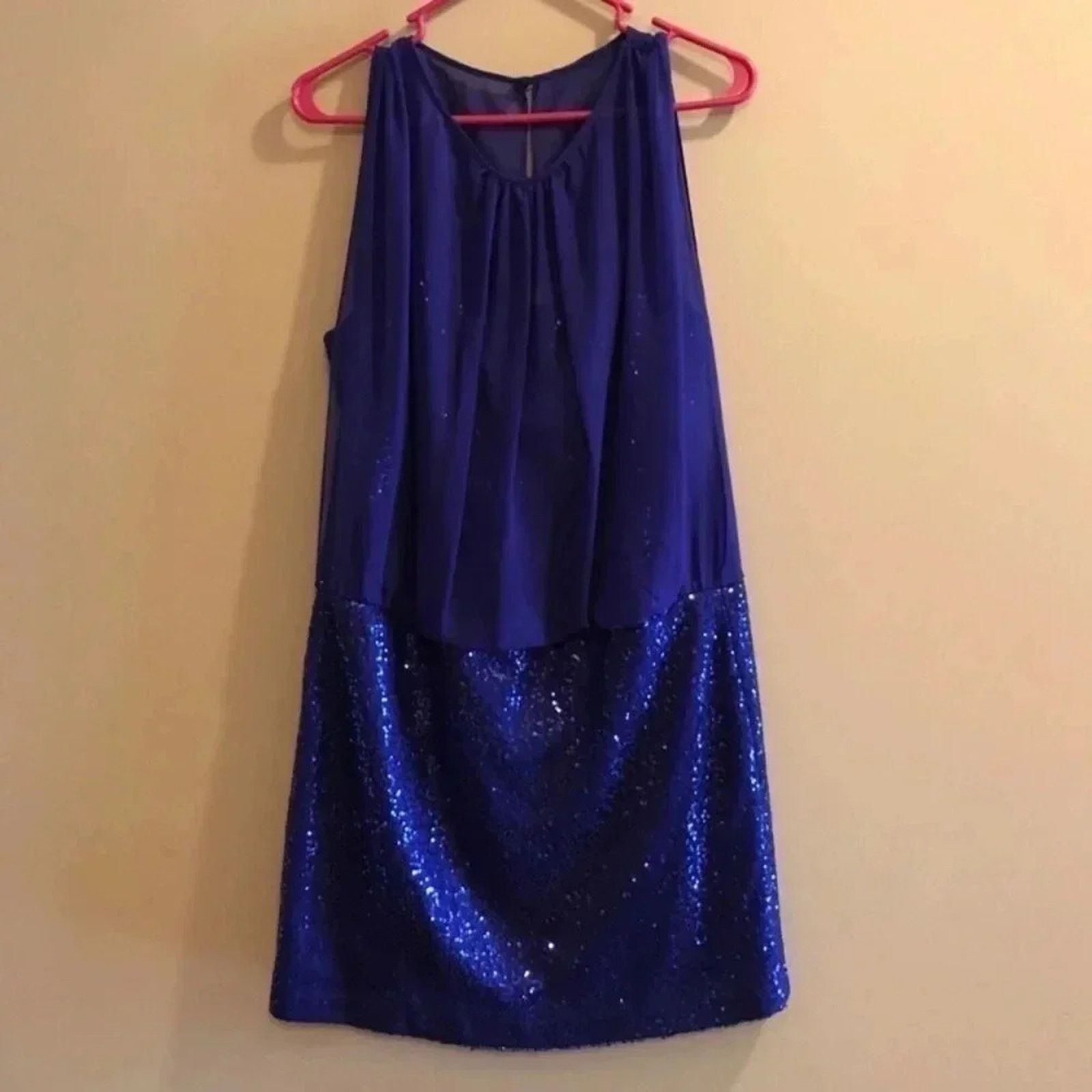 Adrianna Papell Adrianna Papell Blue Chiffon Sequin Mini Dress 10 Size L / US 10 / IT 46 - 1 Thumbnail
